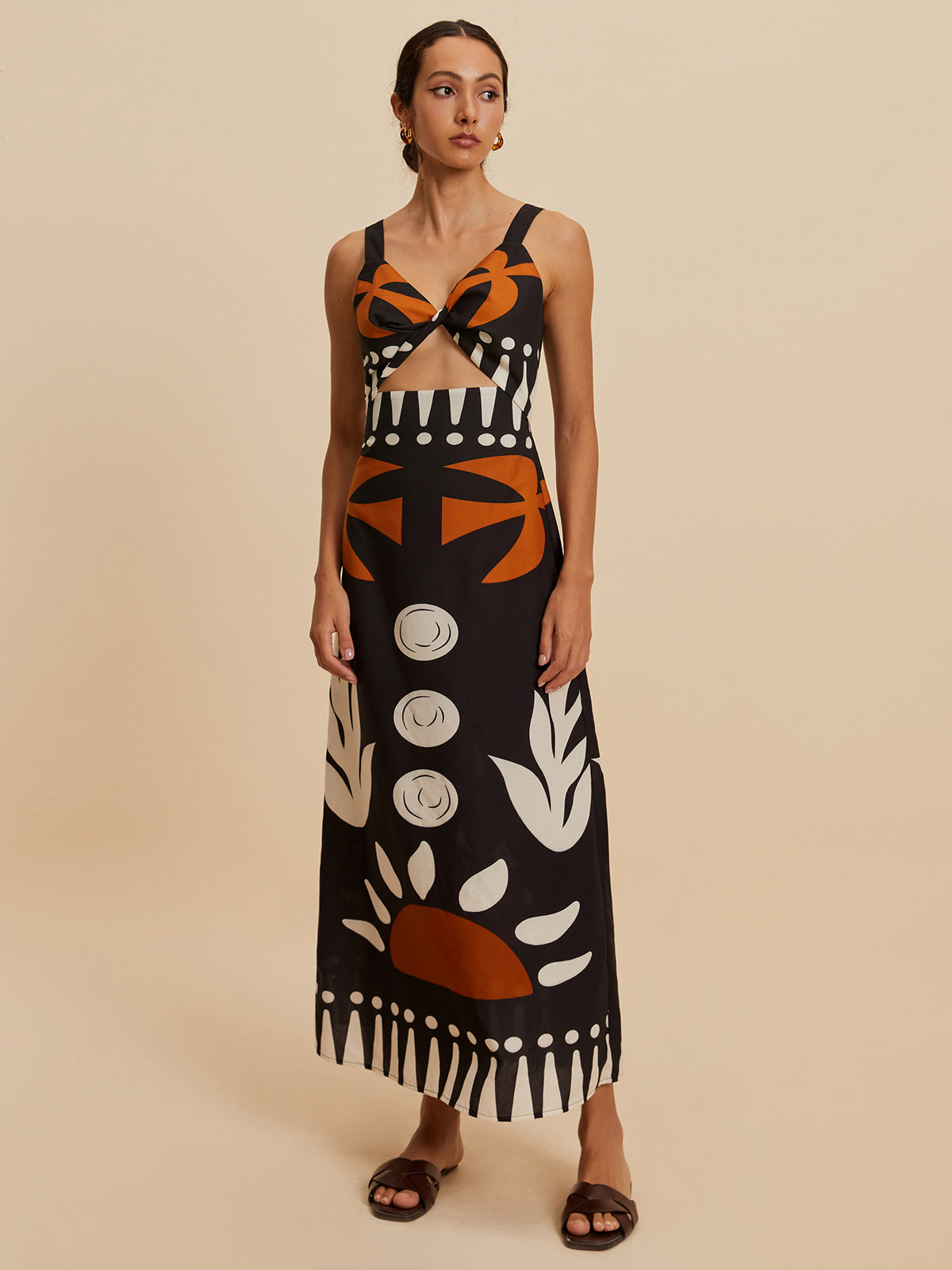 Cutout Zipper Sleeveless Floral Dress-Chicvia