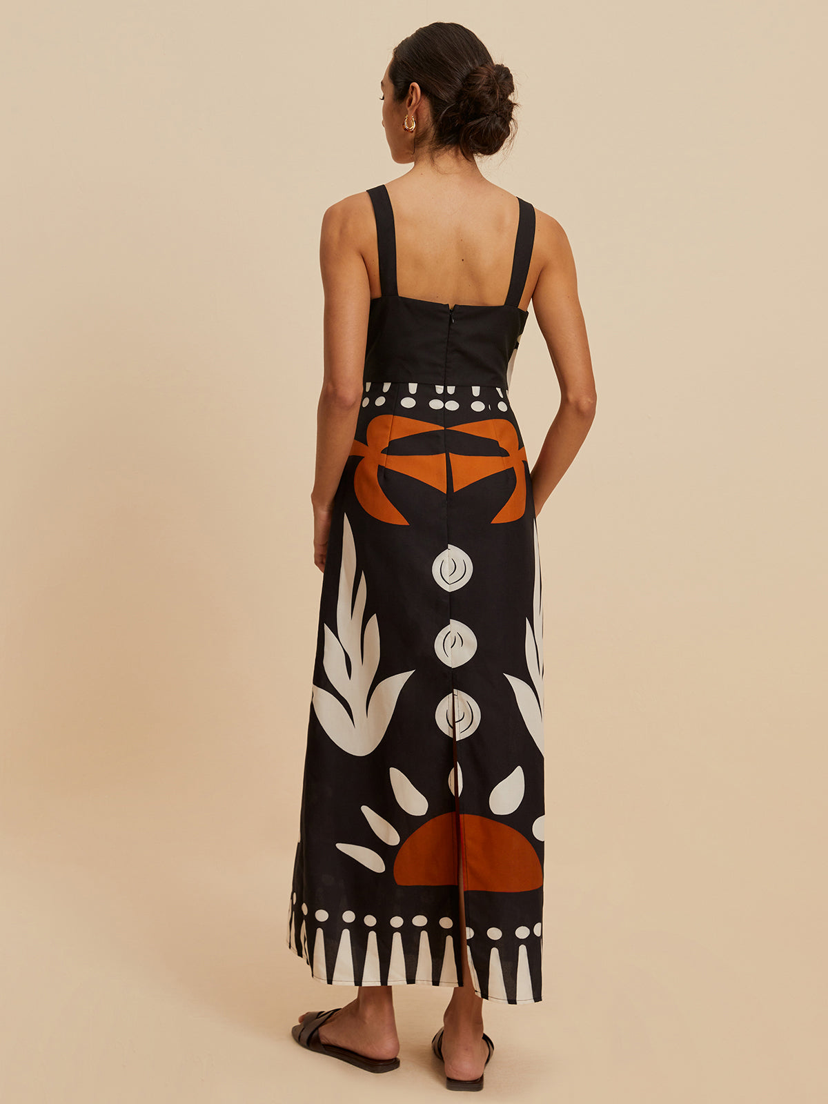 Cutout Zipper Sleeveless Floral Dress-Chicvia