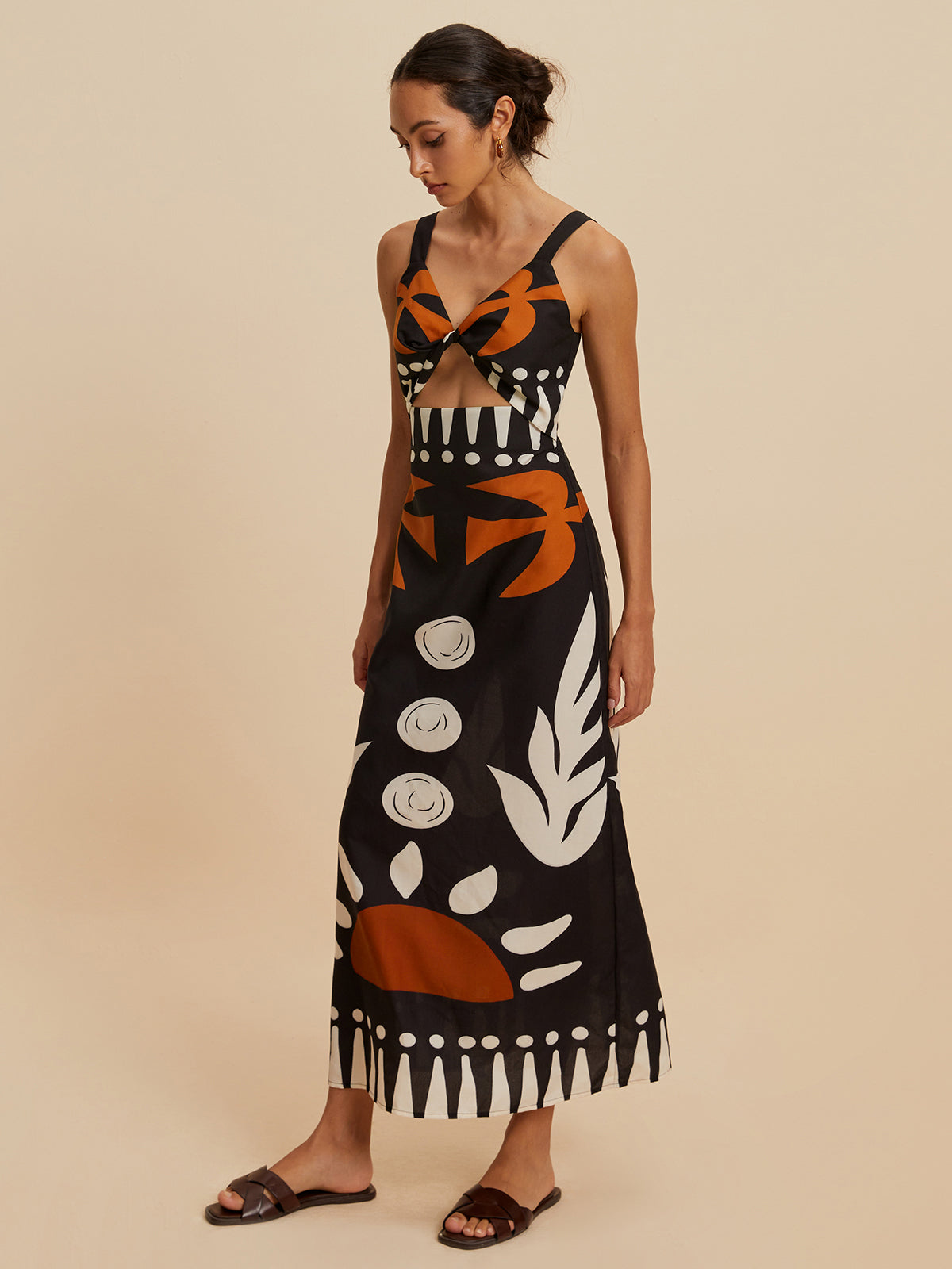 Cutout Zipper Sleeveless Floral Dress-Chicvia