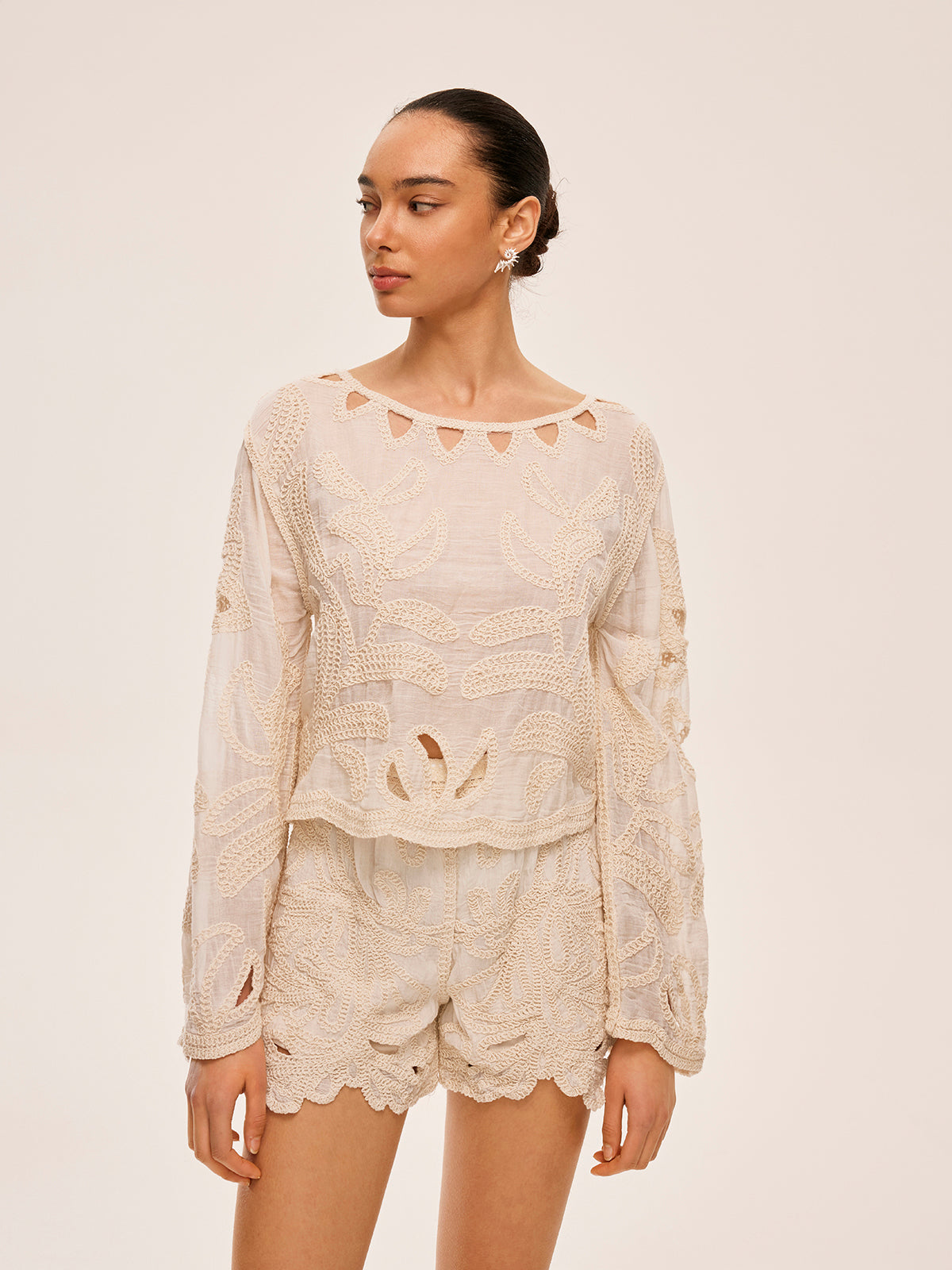 Embroidered Cut-Out Shorts Set-Chicvia