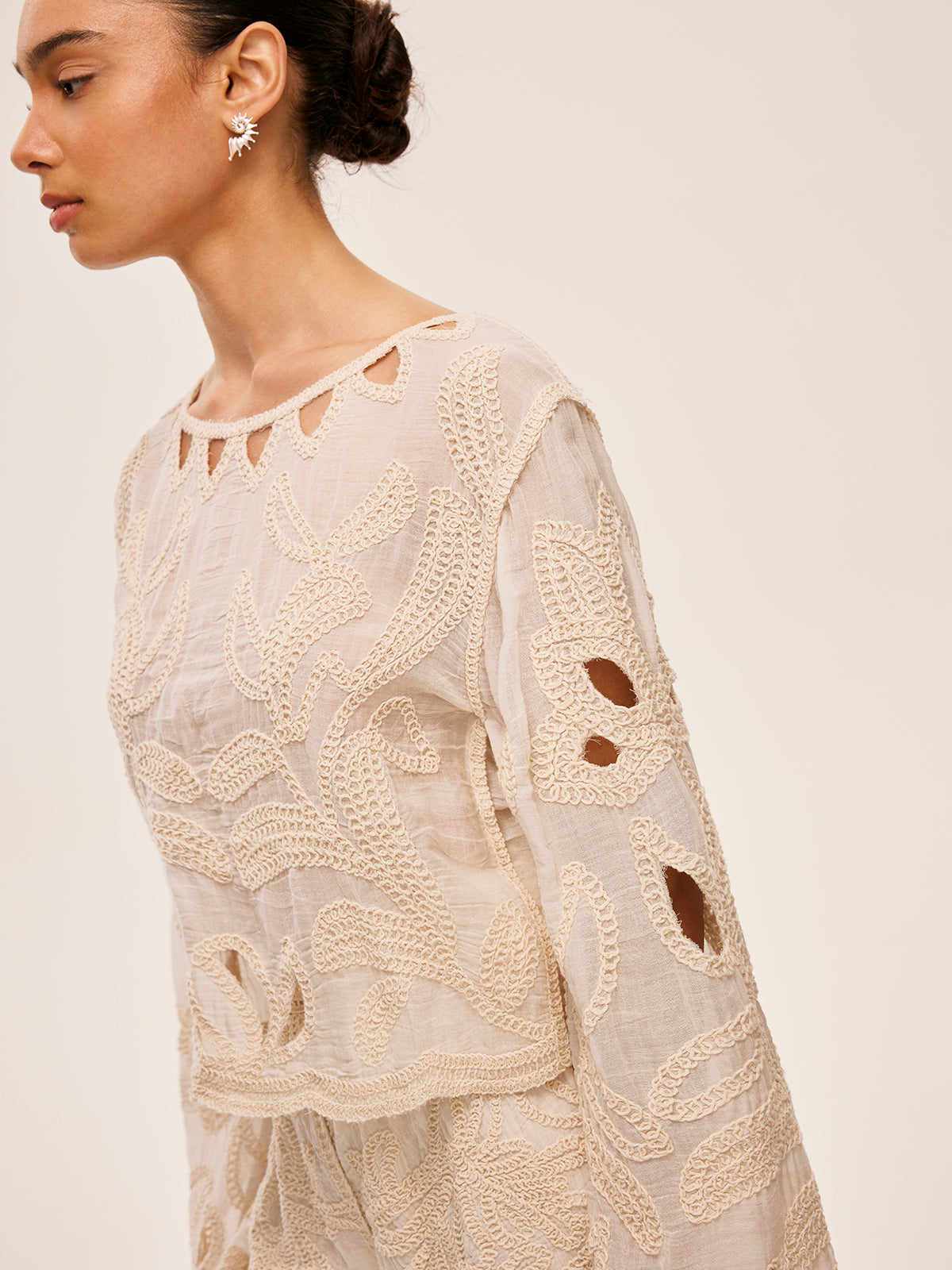 Embroidered Cut-Out Shorts Set-Chicvia