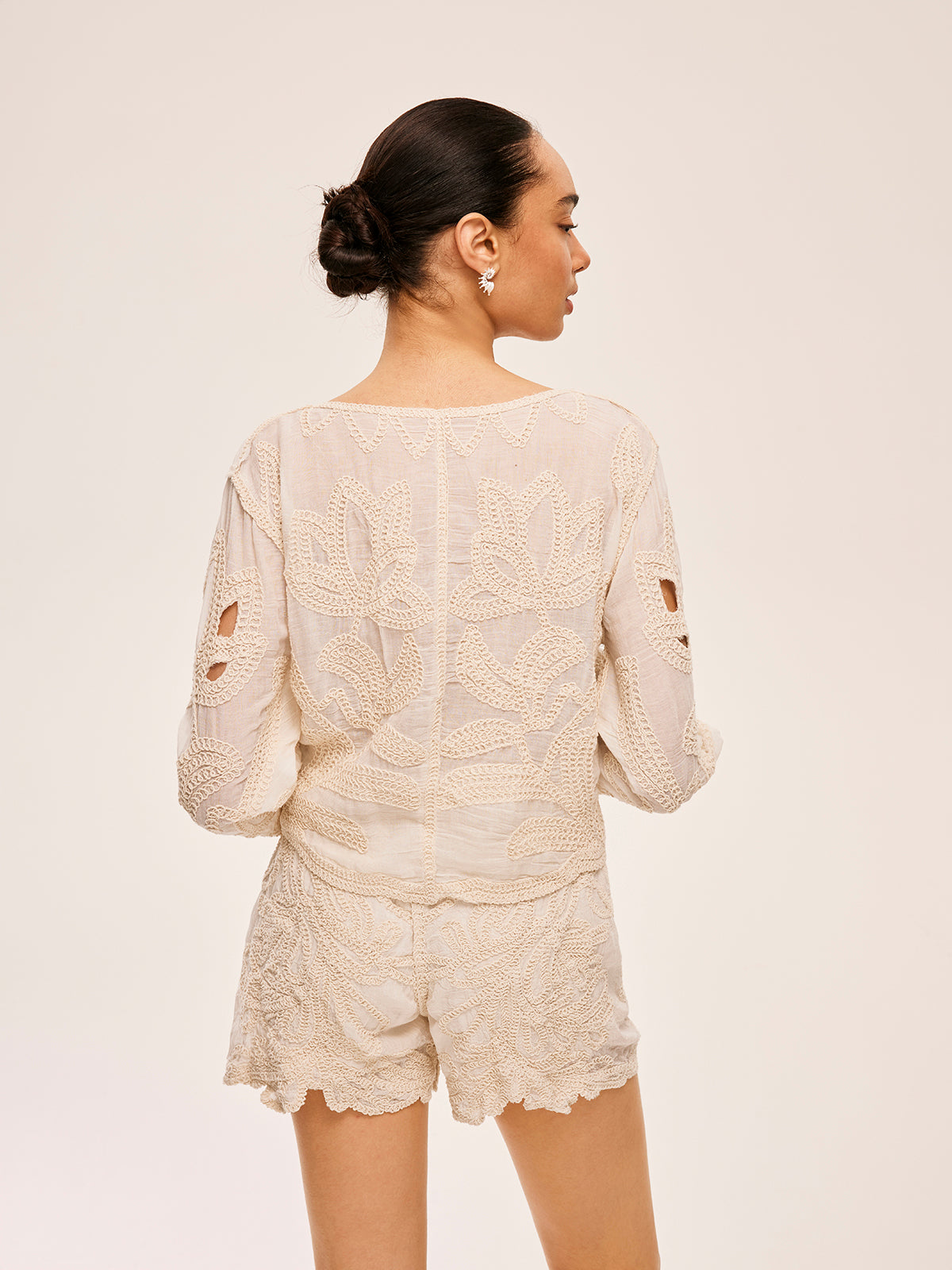 Embroidered Cut-Out Shorts Set-Chicvia