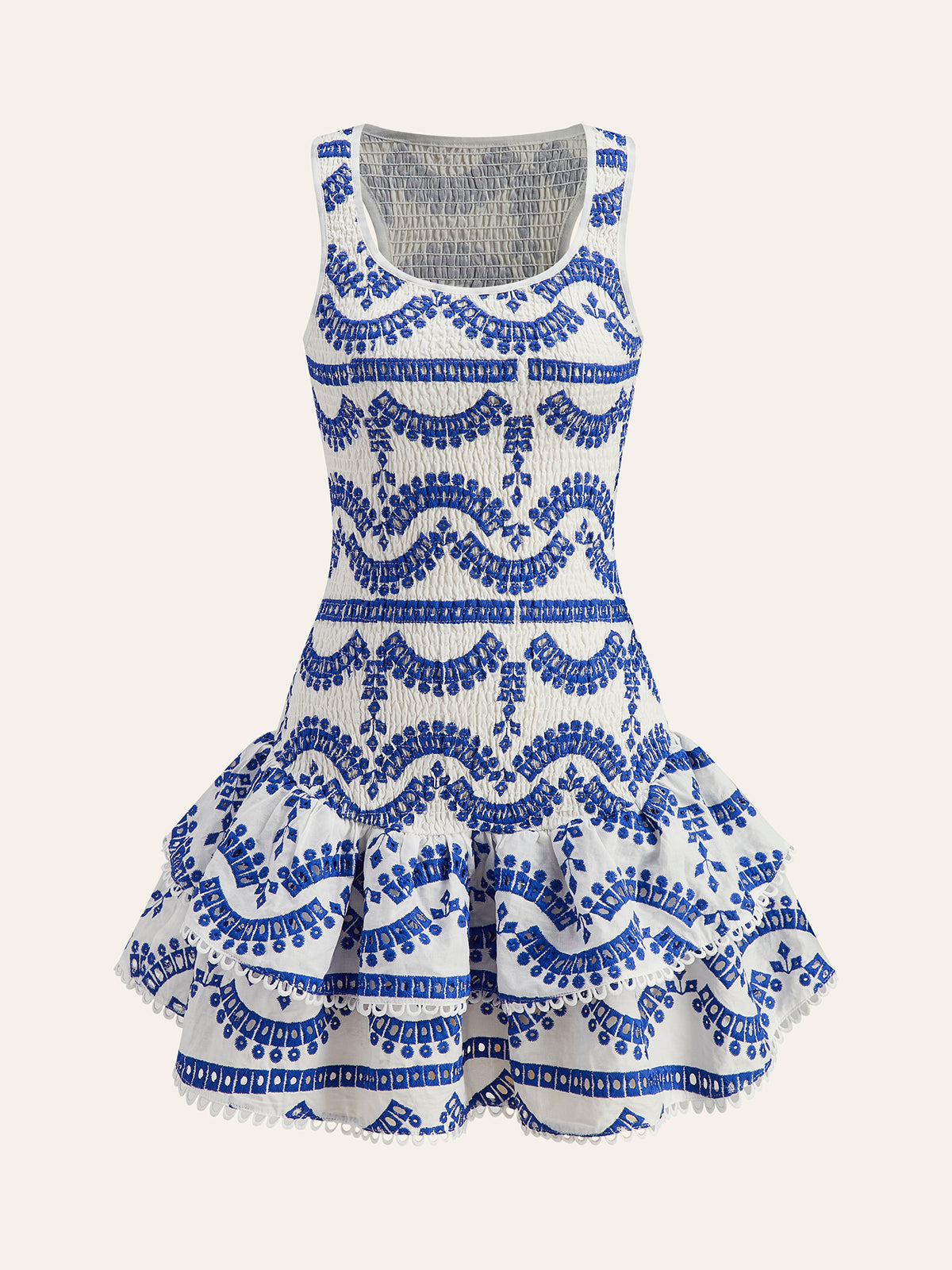 Embroidered Ruffled Sleeveless Dress-Chicvia