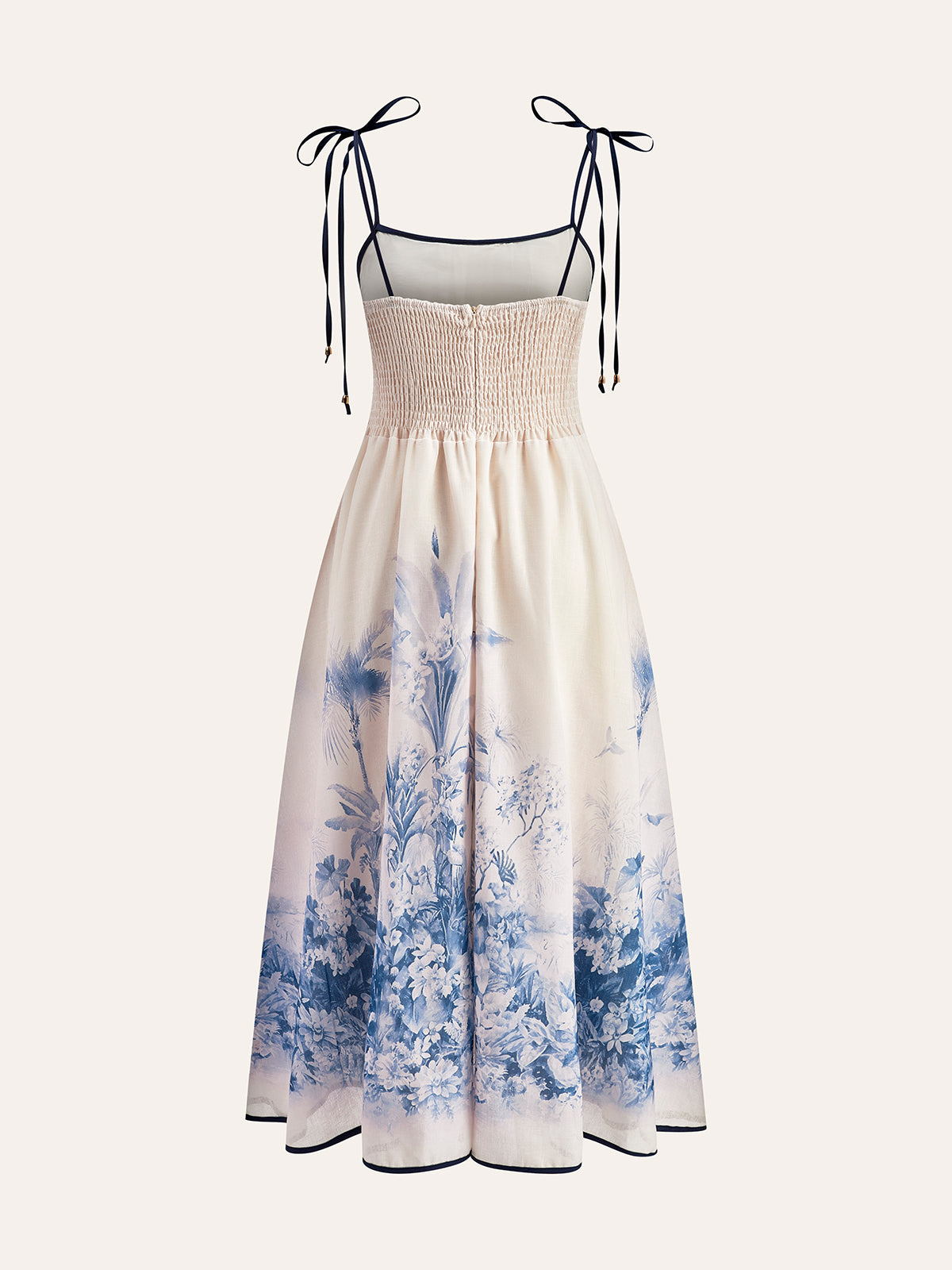 Color Block Floral Print Dress With Tie Straps-Chicvia