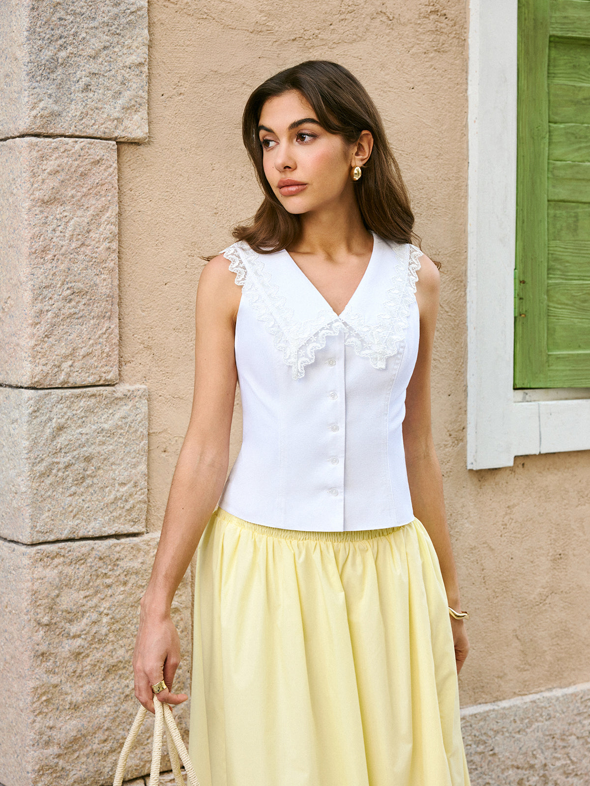 Cotton & Linen Lace Embroidery Top-Chicvia