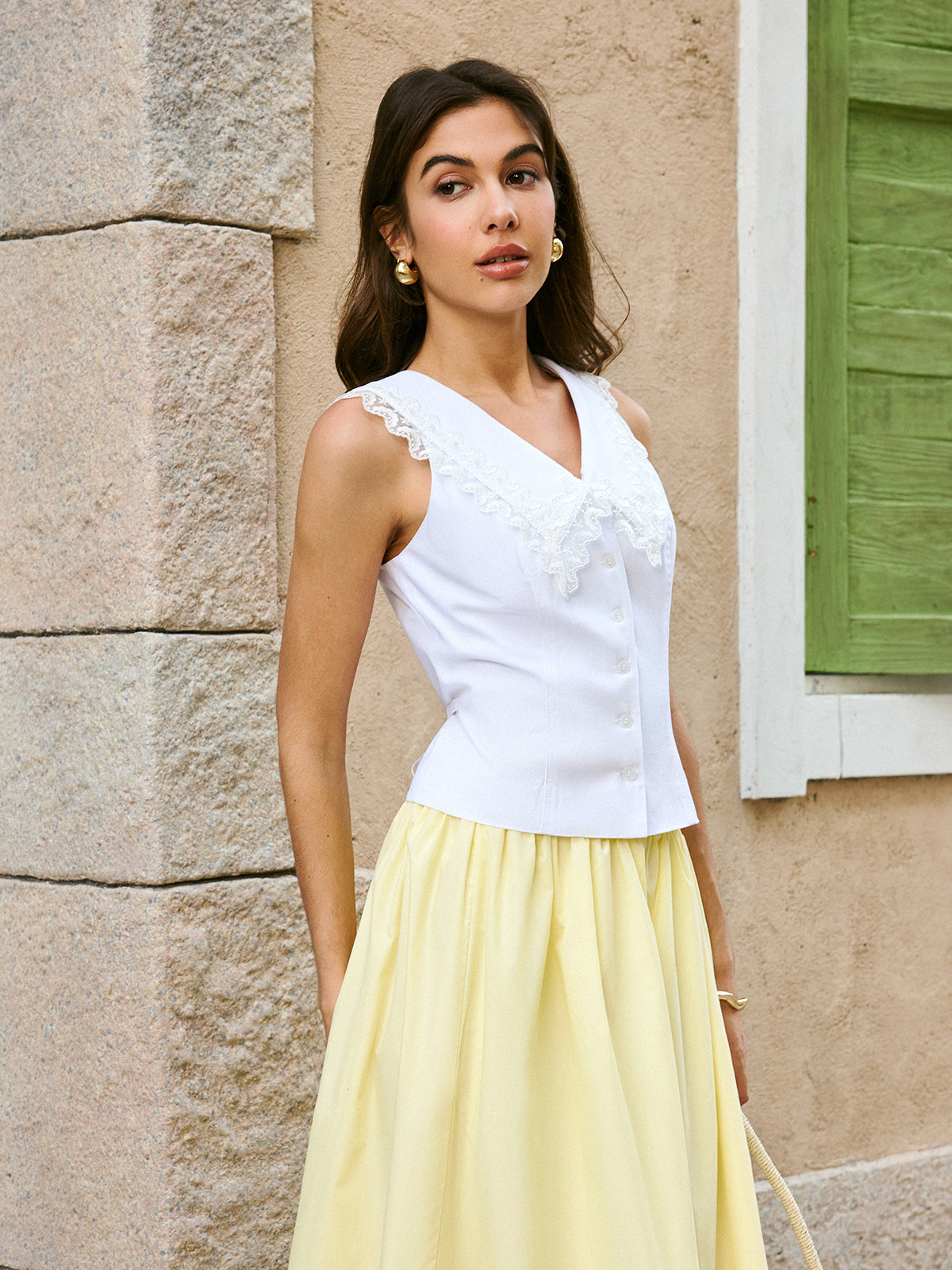 Cotton & Linen Lace Embroidery Top-Chicvia