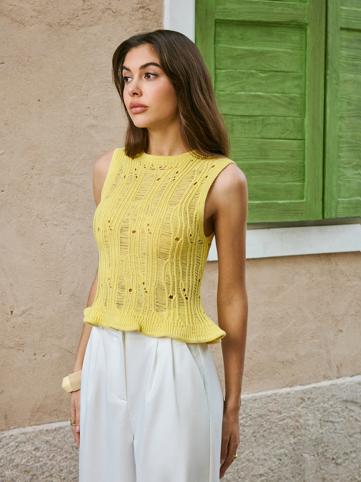 Lettuce Trim Sweater Vest-Chicvia