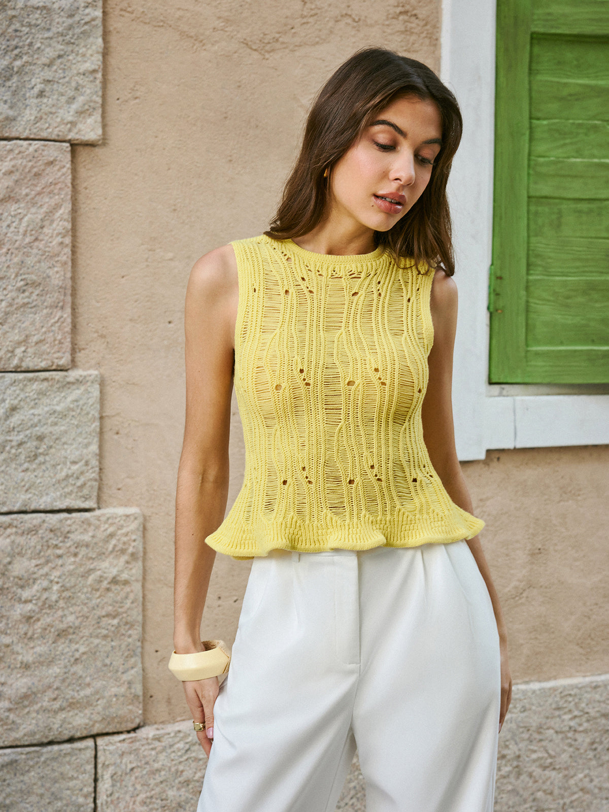 Lettuce Trim Sweater Vest-Chicvia