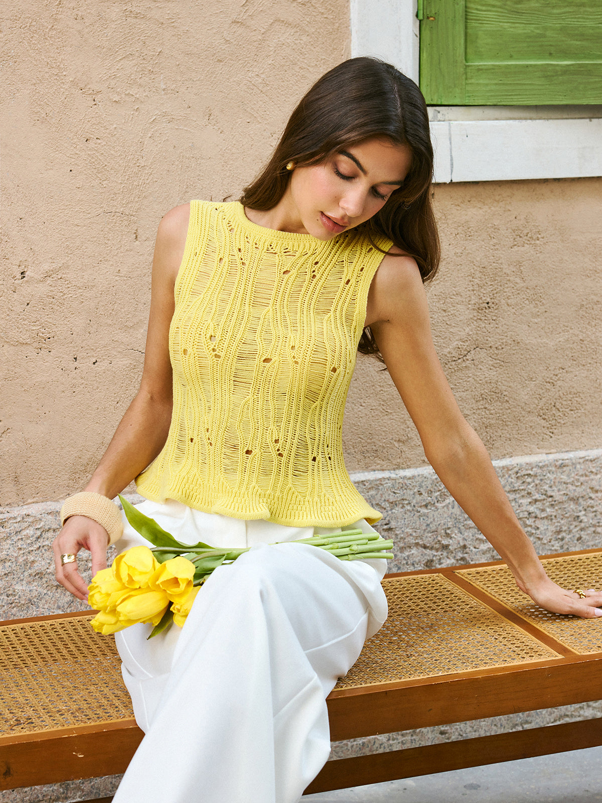 Lettuce Trim Sweater Vest-Chicvia