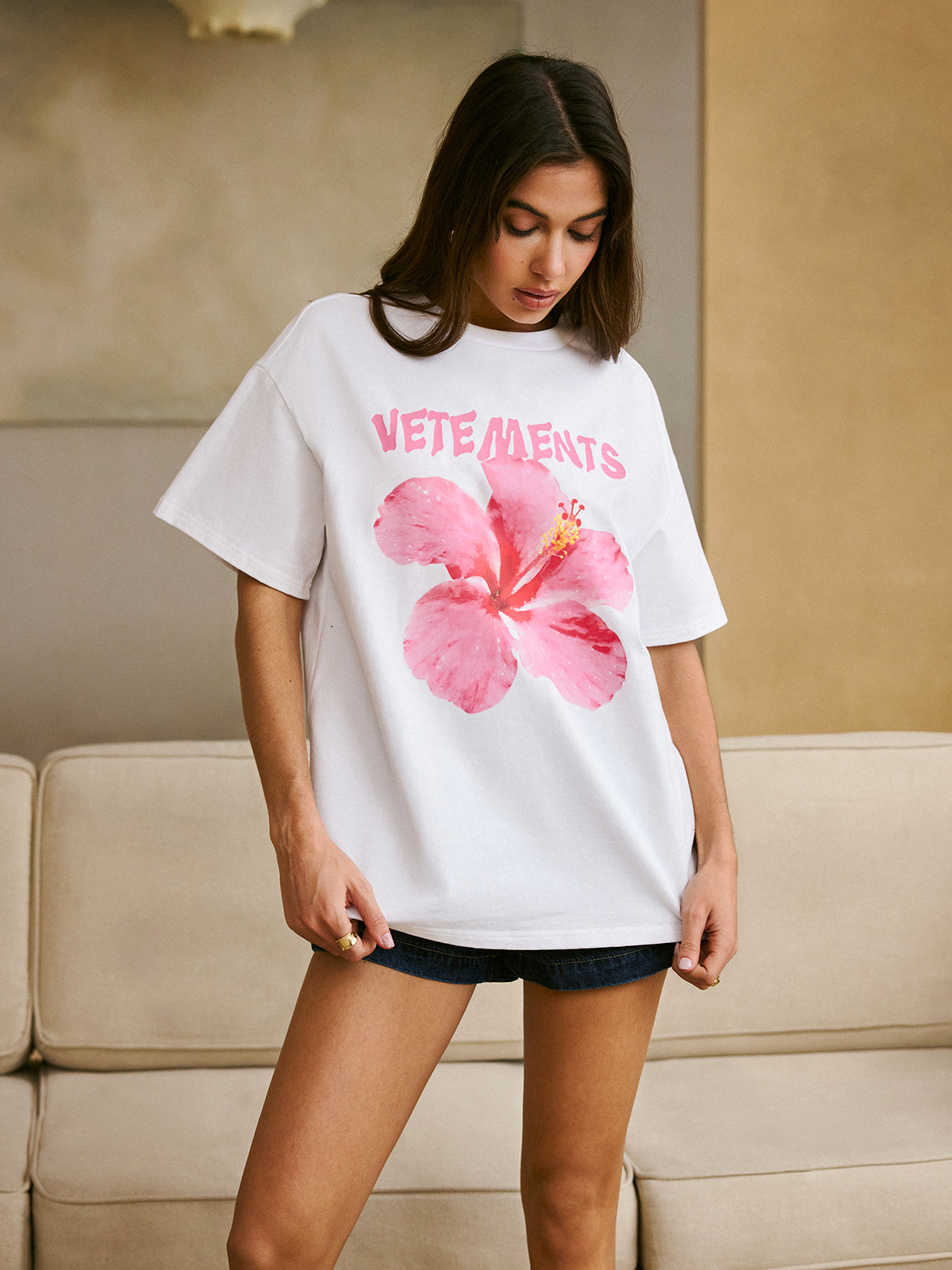 Cotton Crew Neck Print T-Shirt-Chicvia