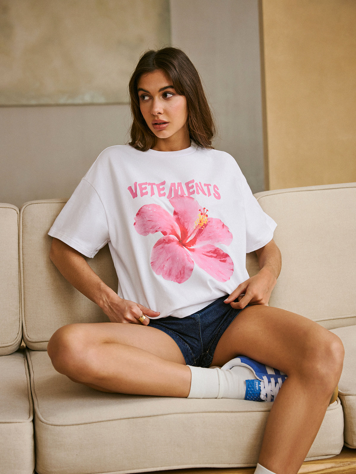 Cotton Crew Neck Print T-Shirt-Chicvia