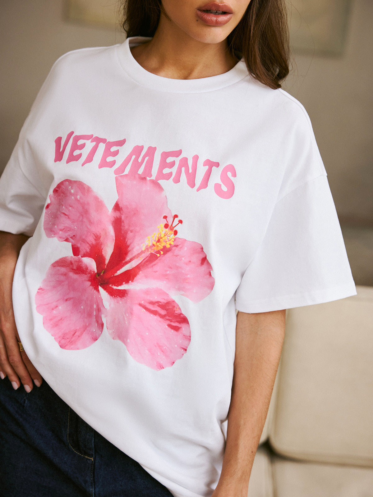 Cotton Crew Neck Print T-Shirt-Chicvia