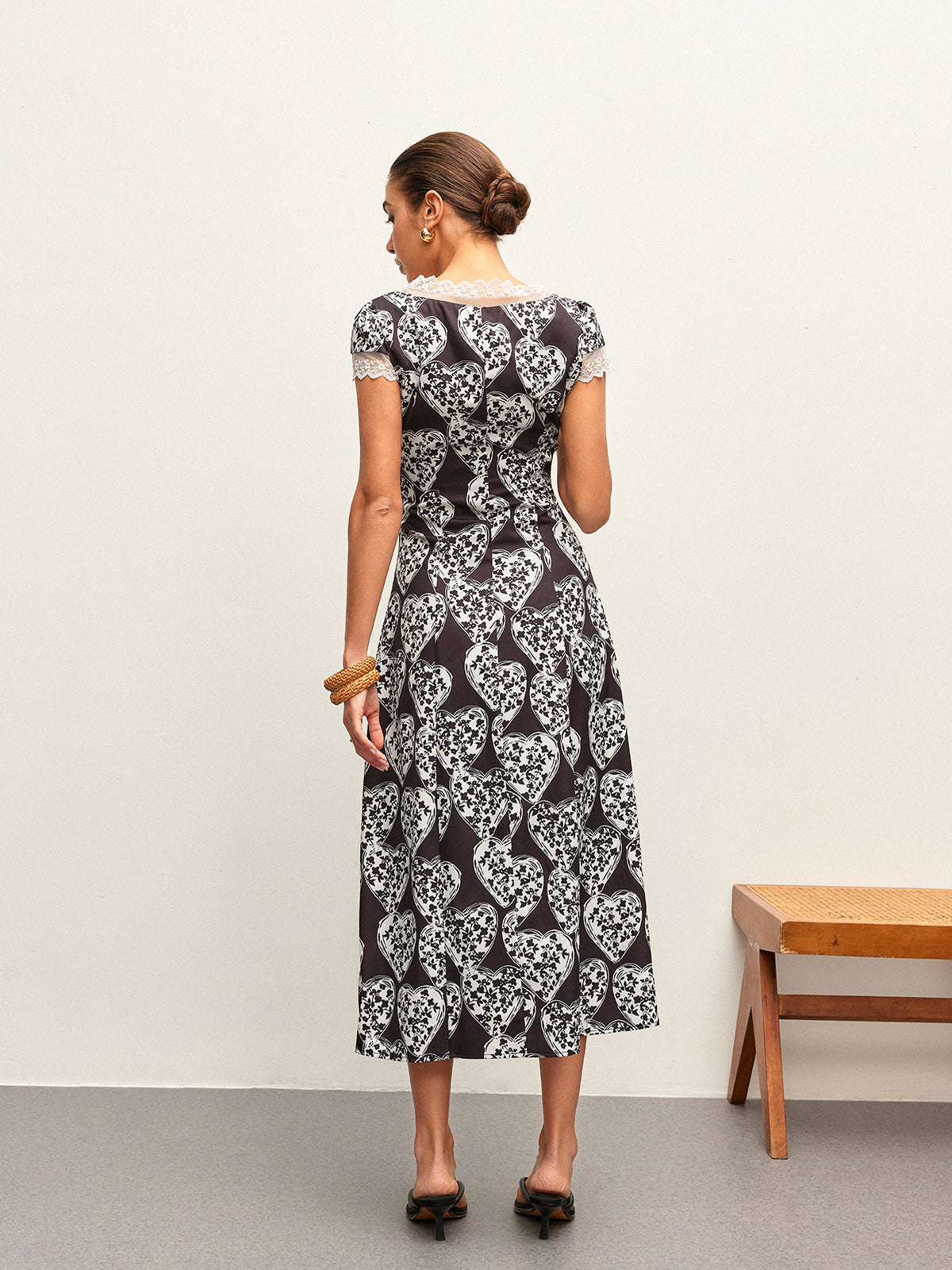 Floral Print V-Neck Tie-Bow Dress-Chicvia