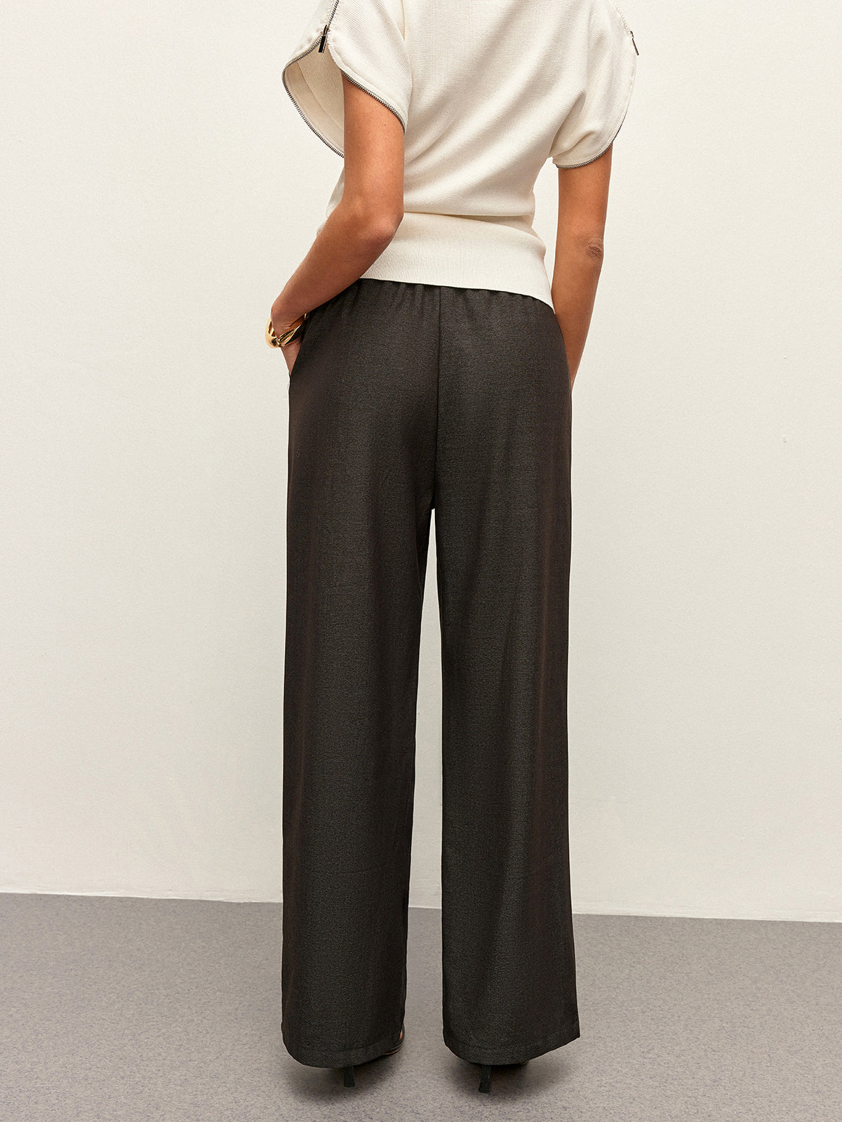 High-Waist Pocket Detail Drawstring Pants-Chicvia