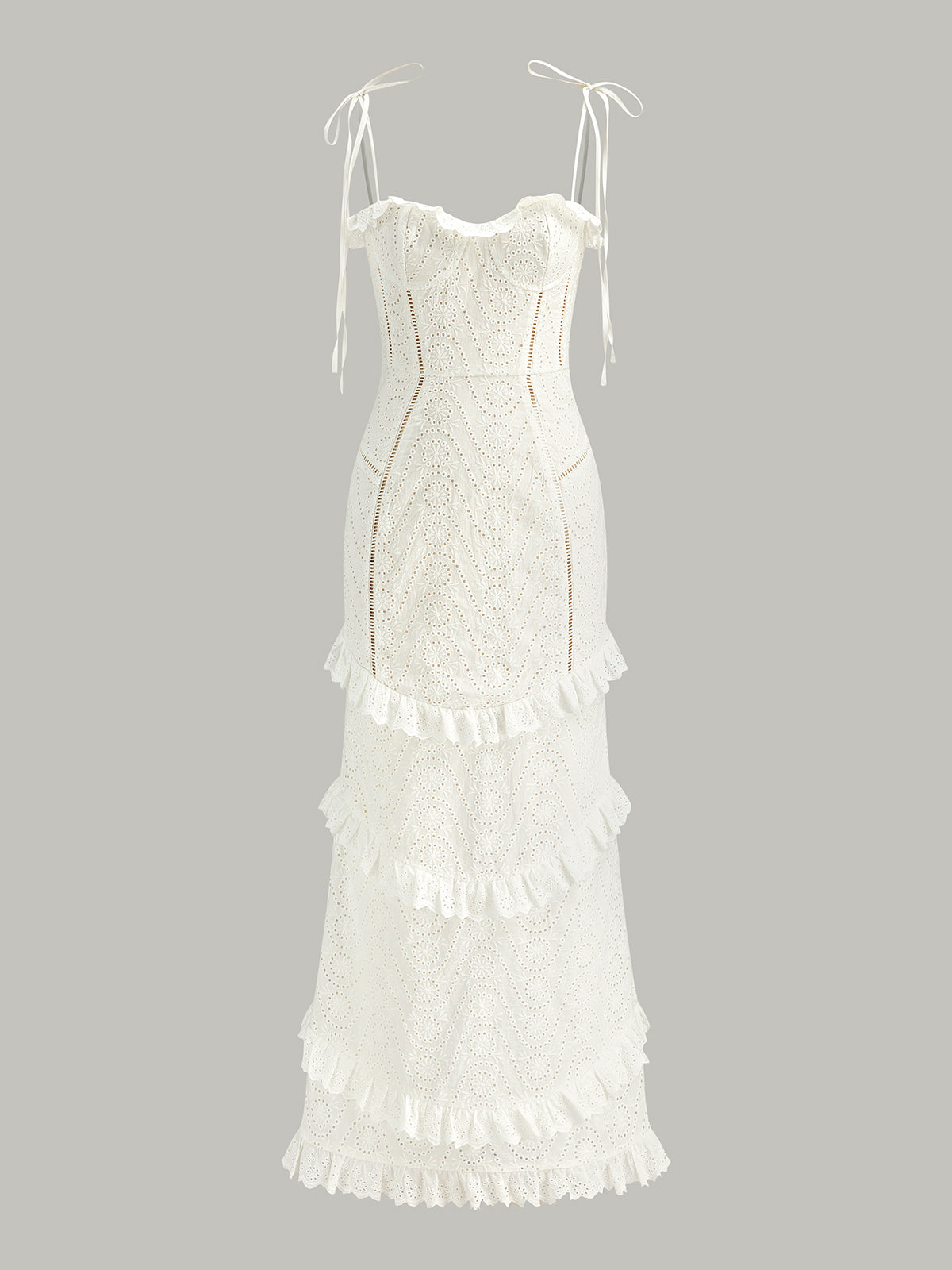 Lace-Up Tie Strap Ruffled Slit Dress-Chicvia