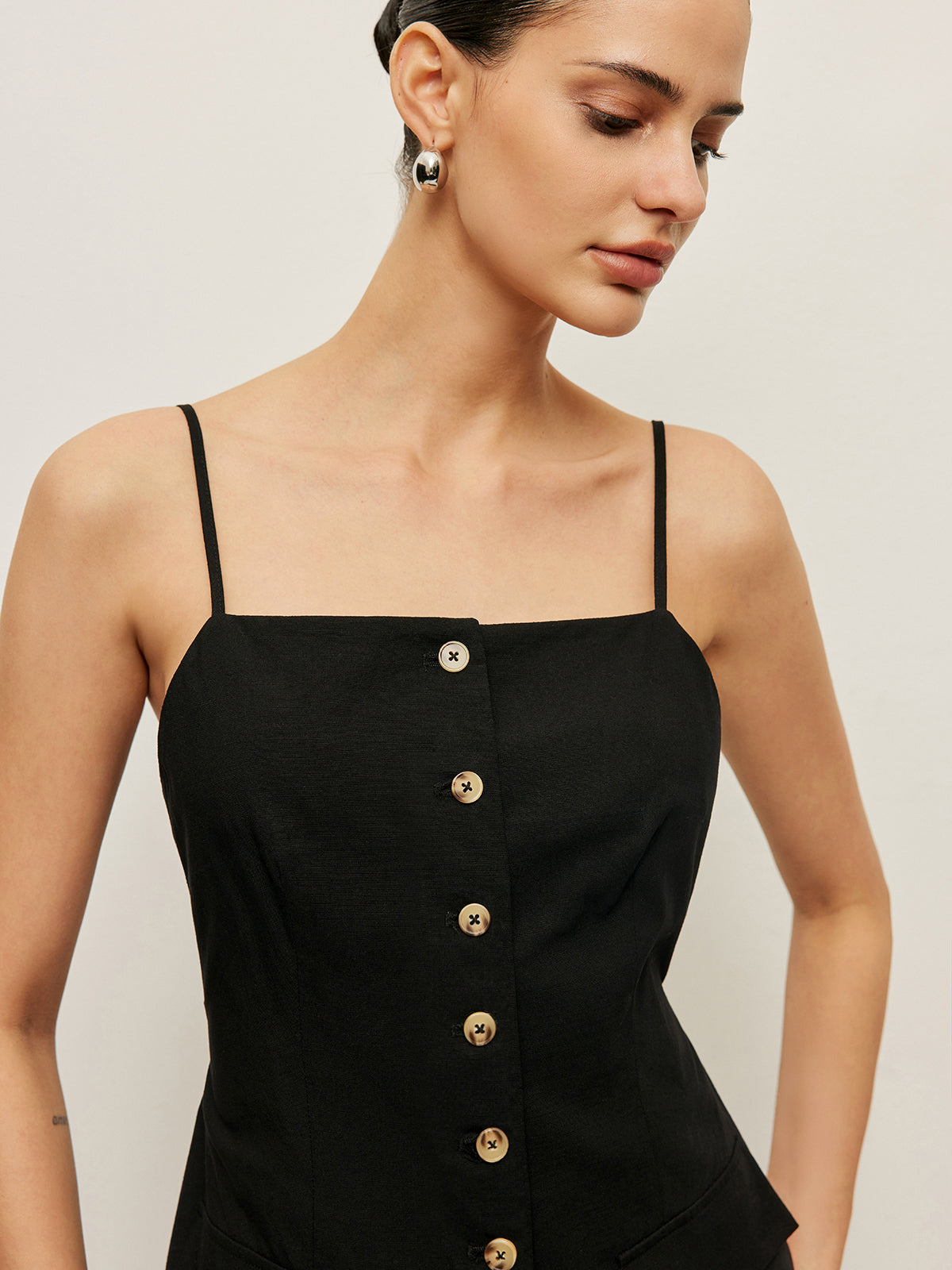 Cotton Button Tie-Back Tank Top-Chicvia