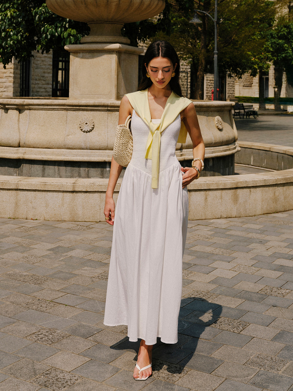 Cotton Pocket Detail Cami Dress-Chicvia