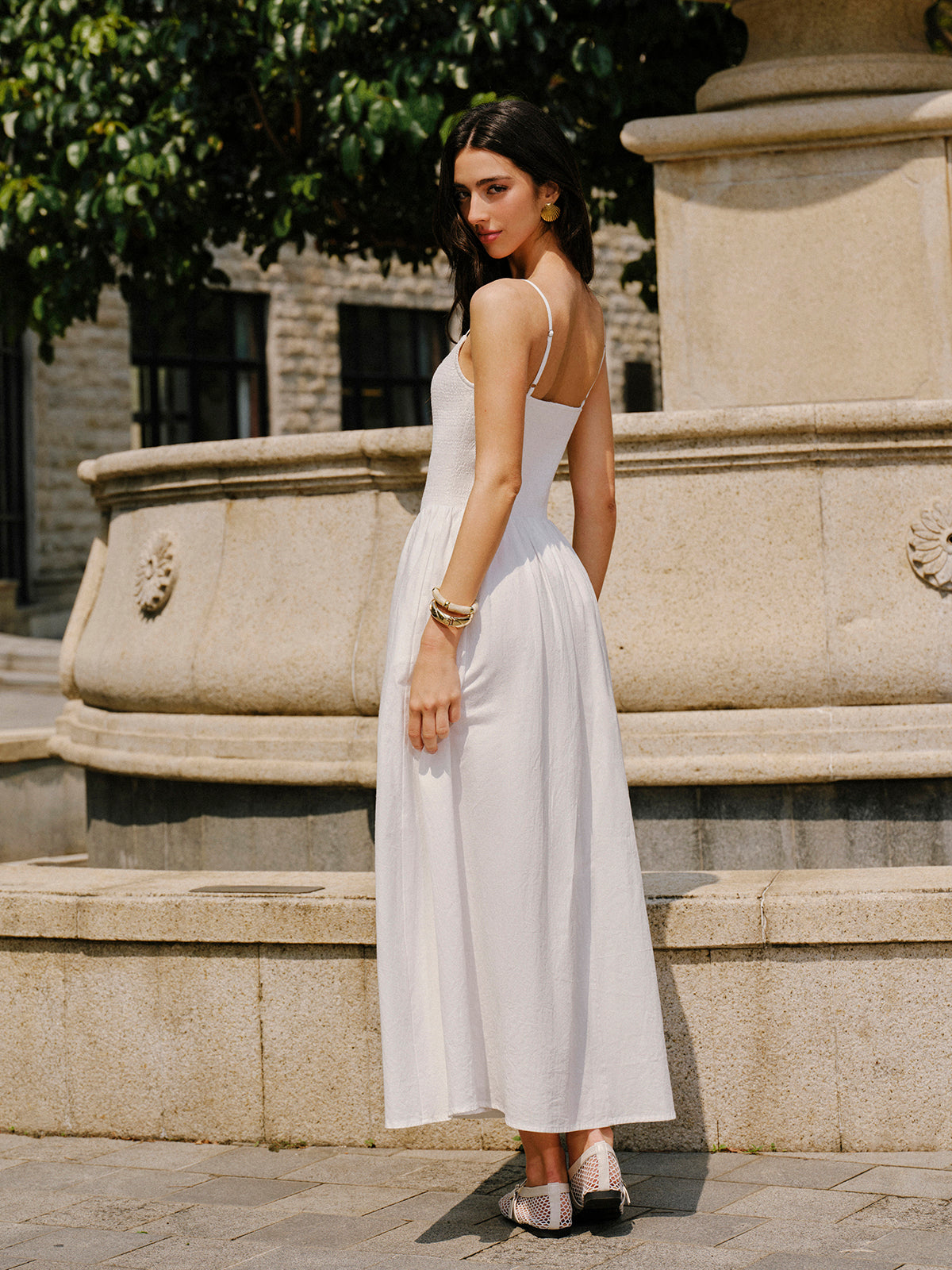 Cotton Pocket Detail Cami Dress-Chicvia