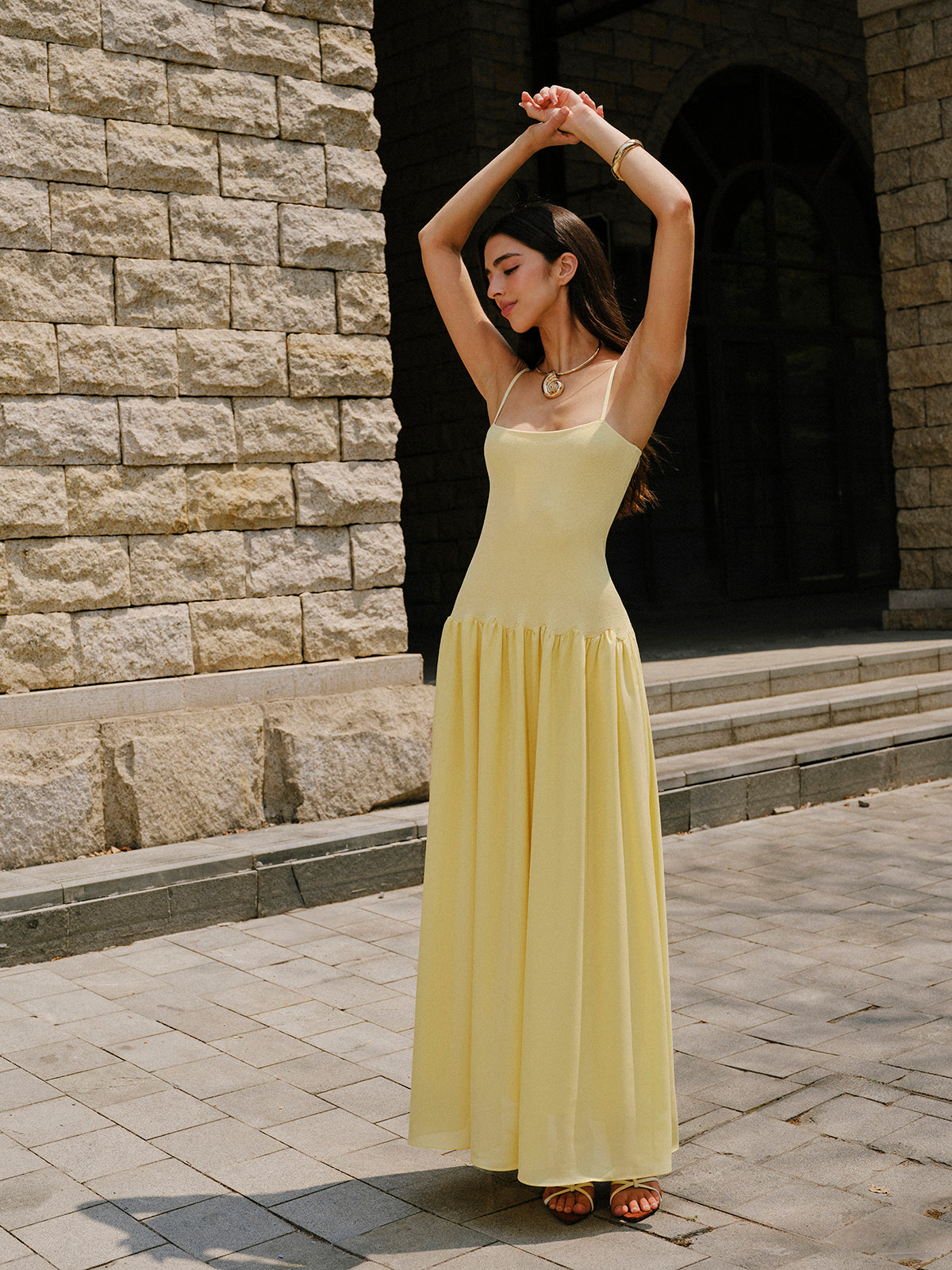 Pleated Hem Cami Sweater Dress-Chicvia