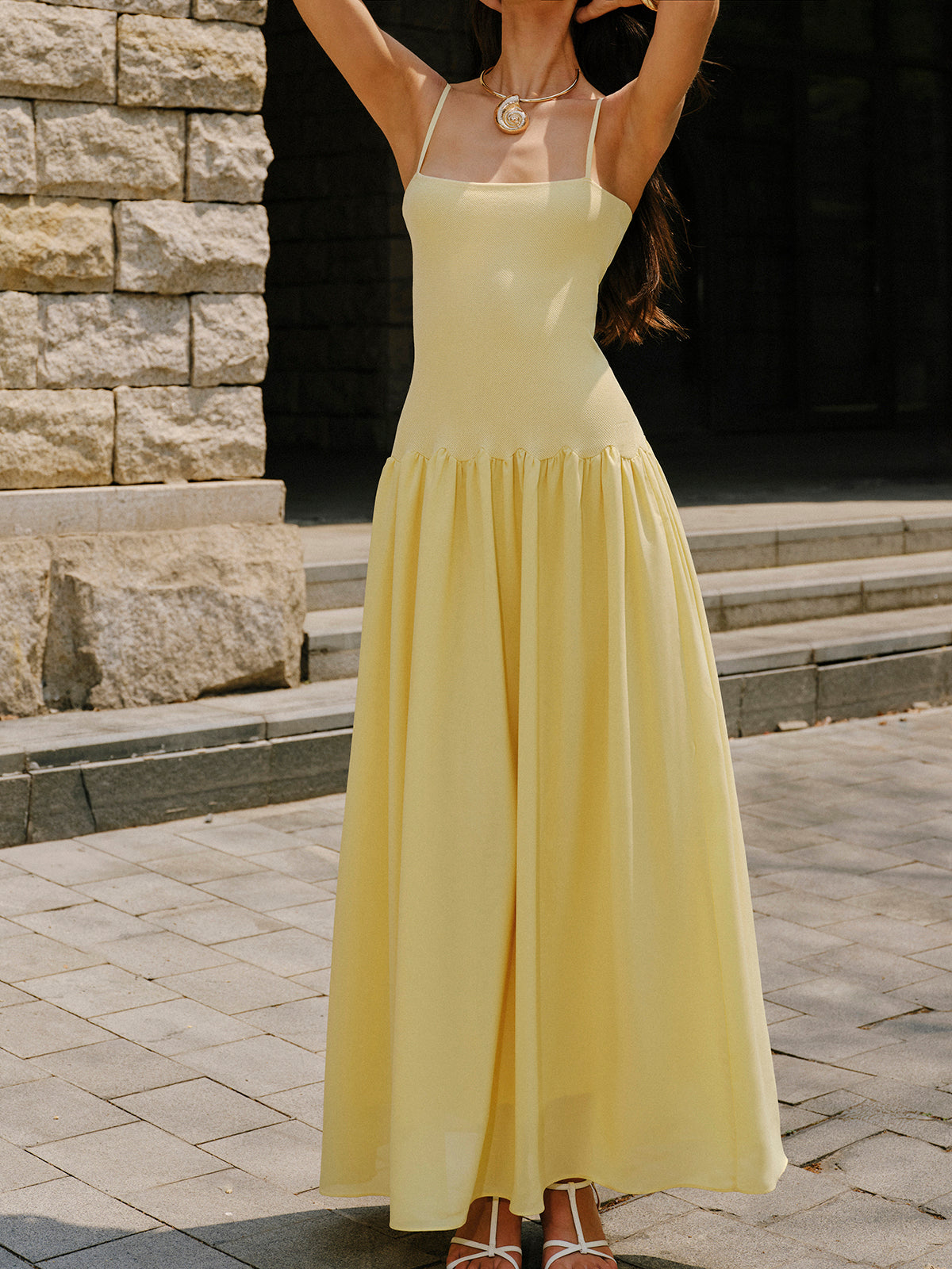 Pleated Hem Cami Sweater Dress-Chicvia