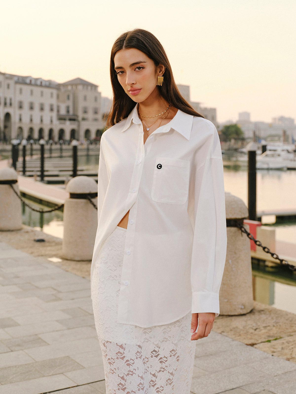 Cotton Blend Tied Front Shirt-Chicvia