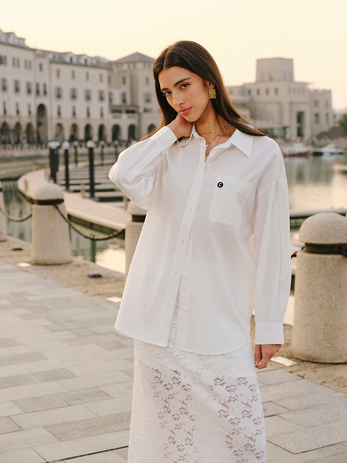 Cotton Blend Tied Front Shirt-Chicvia