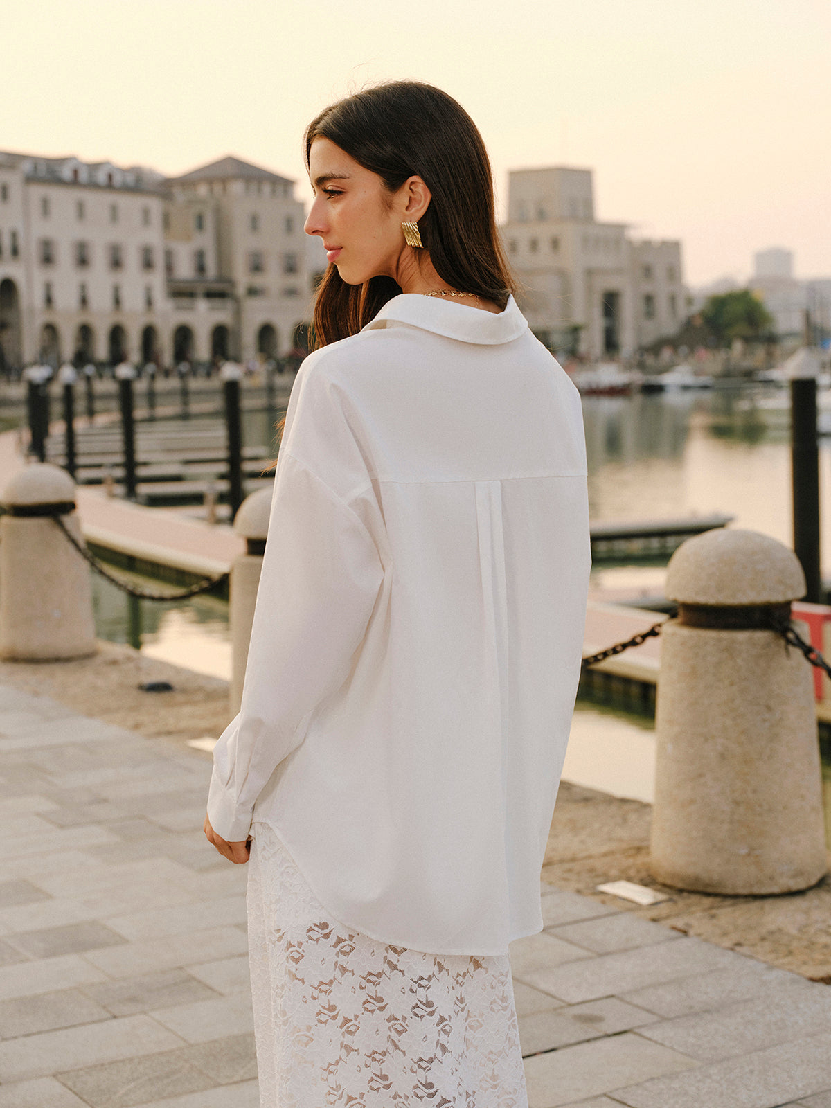 Cotton Blend Tied Front Shirt-Chicvia