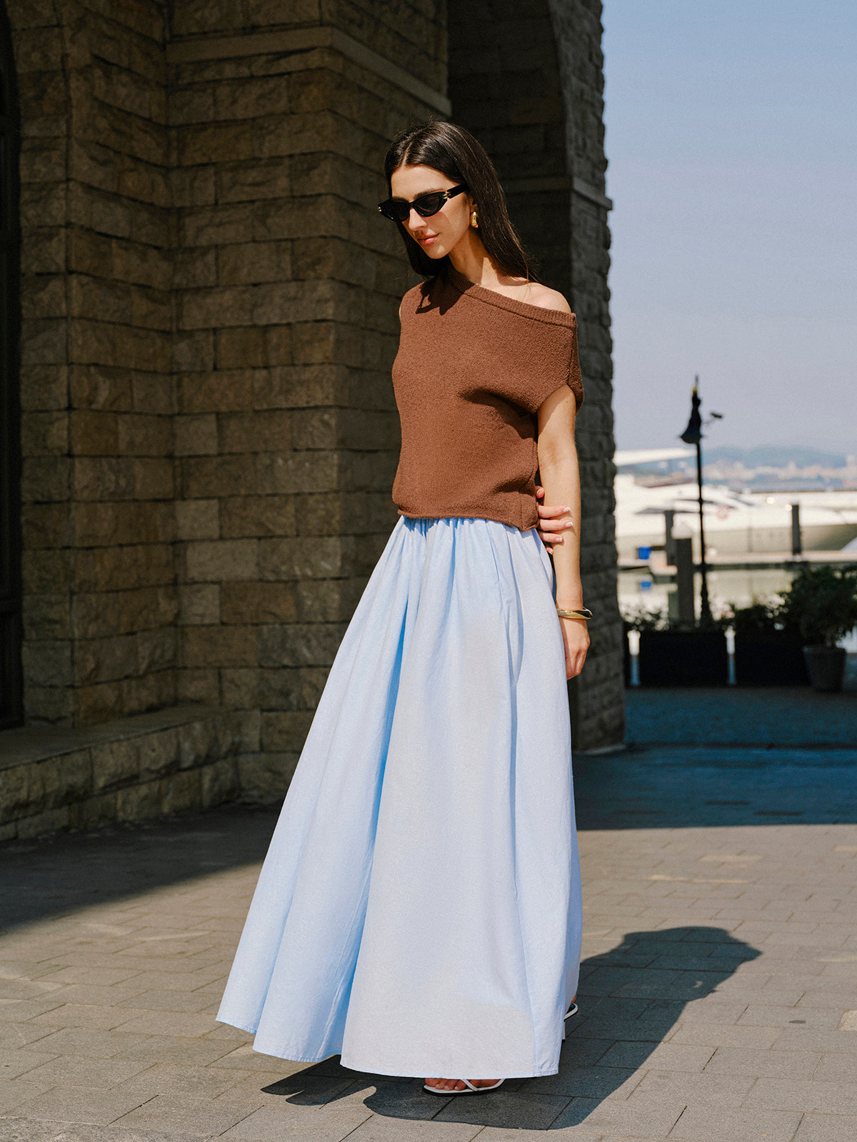 Cotton Off-Shoulder Knit Top-Chicvia