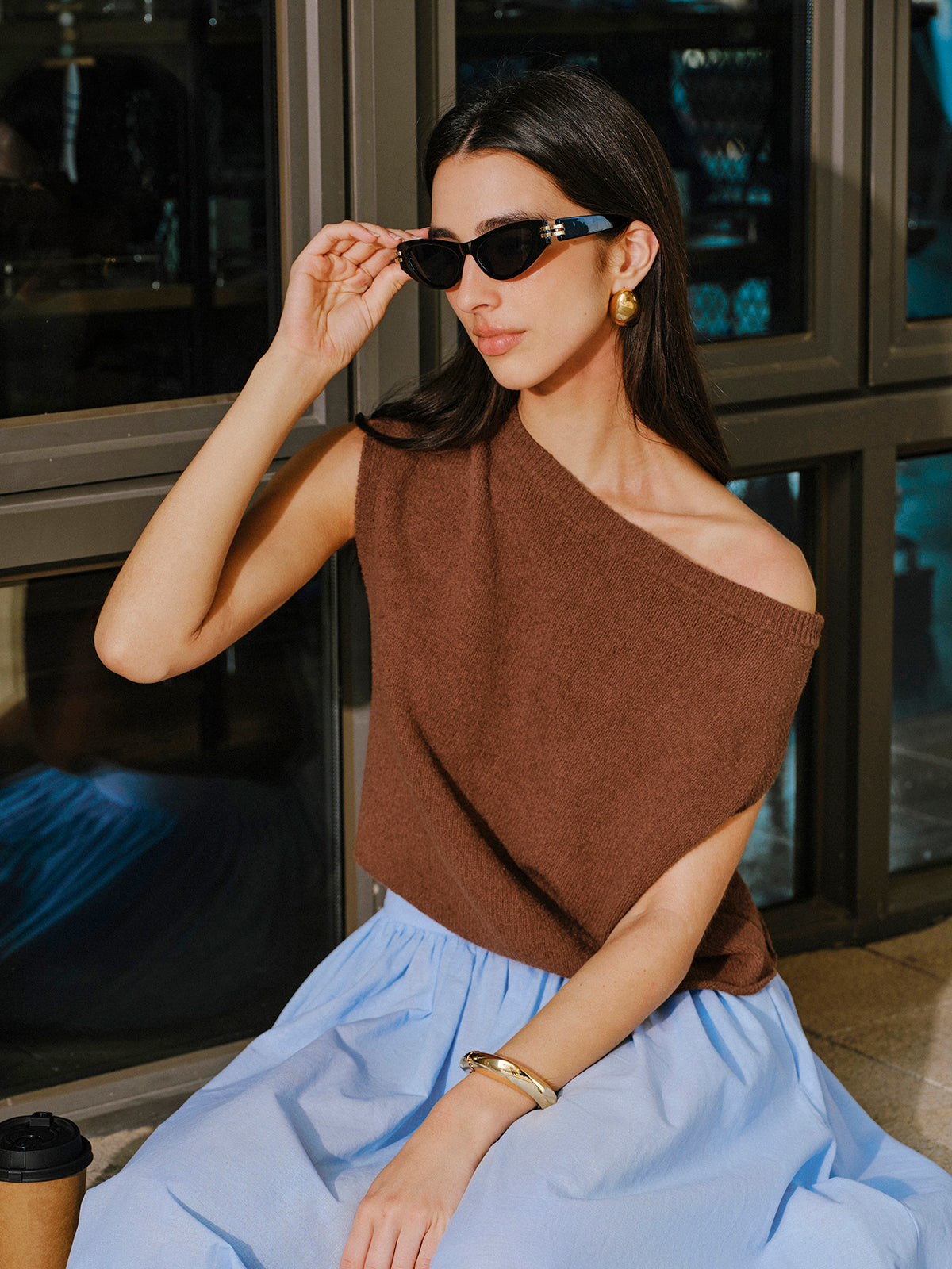 Cotton Off-Shoulder Knit Top-Chicvia