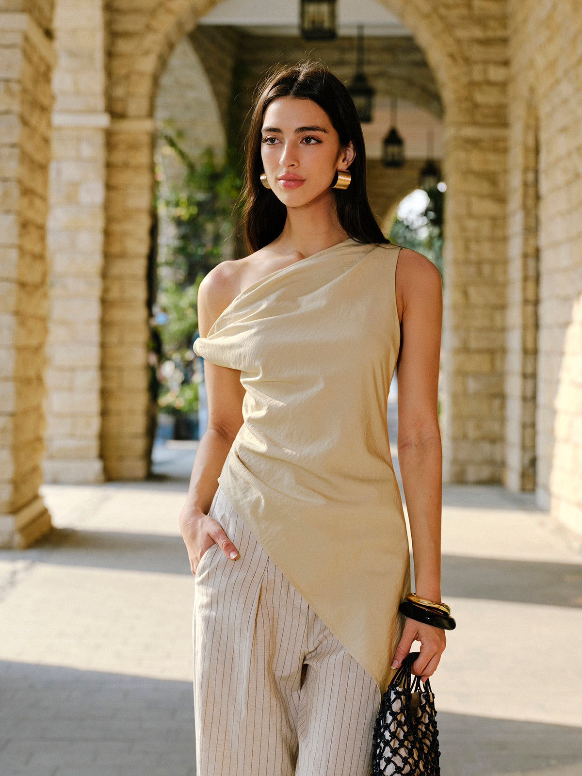 Cotton & Linen Asymmetrical Blouse-Chicvia