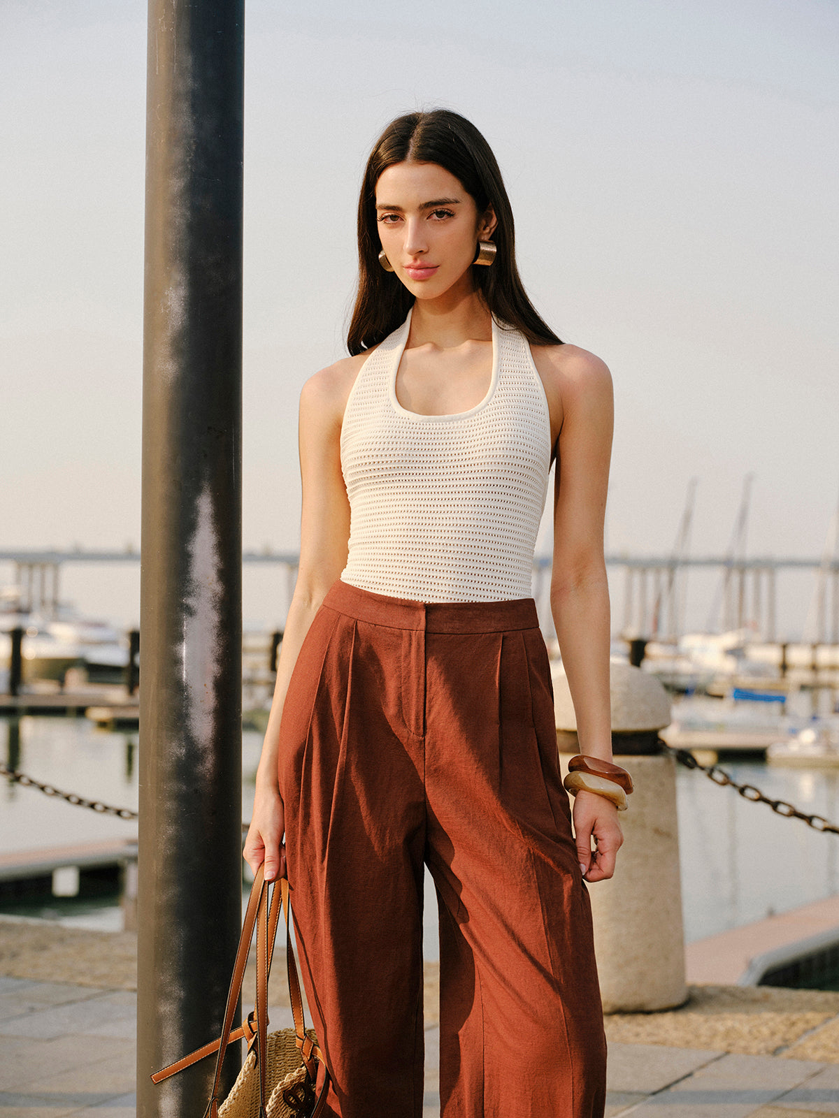 Halter Neck Knit Top-Chicvia