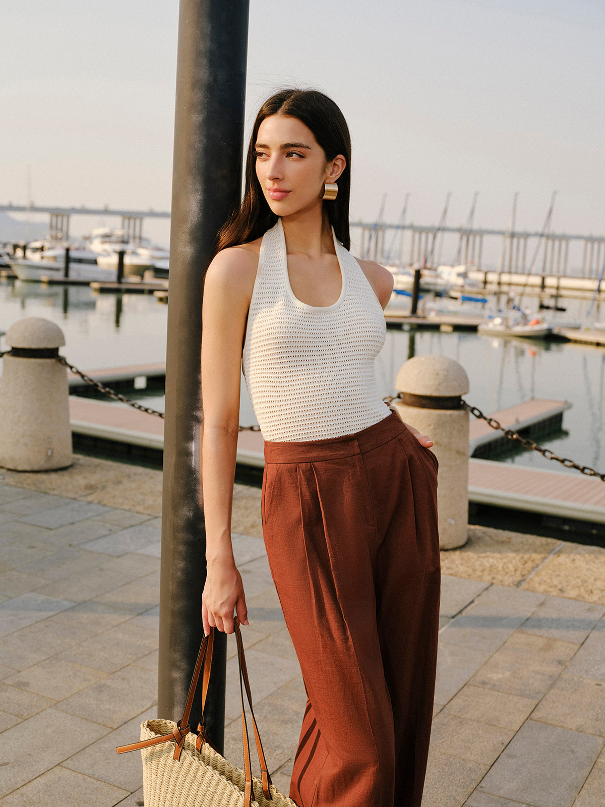 Halter Neck Knit Top-Chicvia