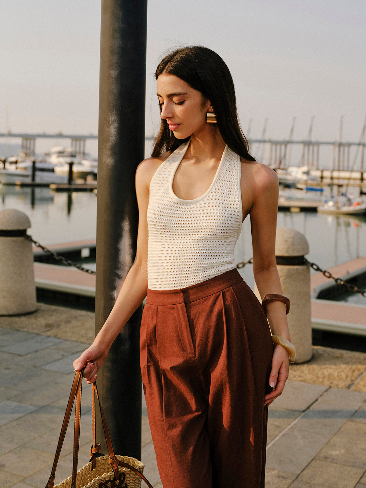 Halter Neck Knit Top-Chicvia