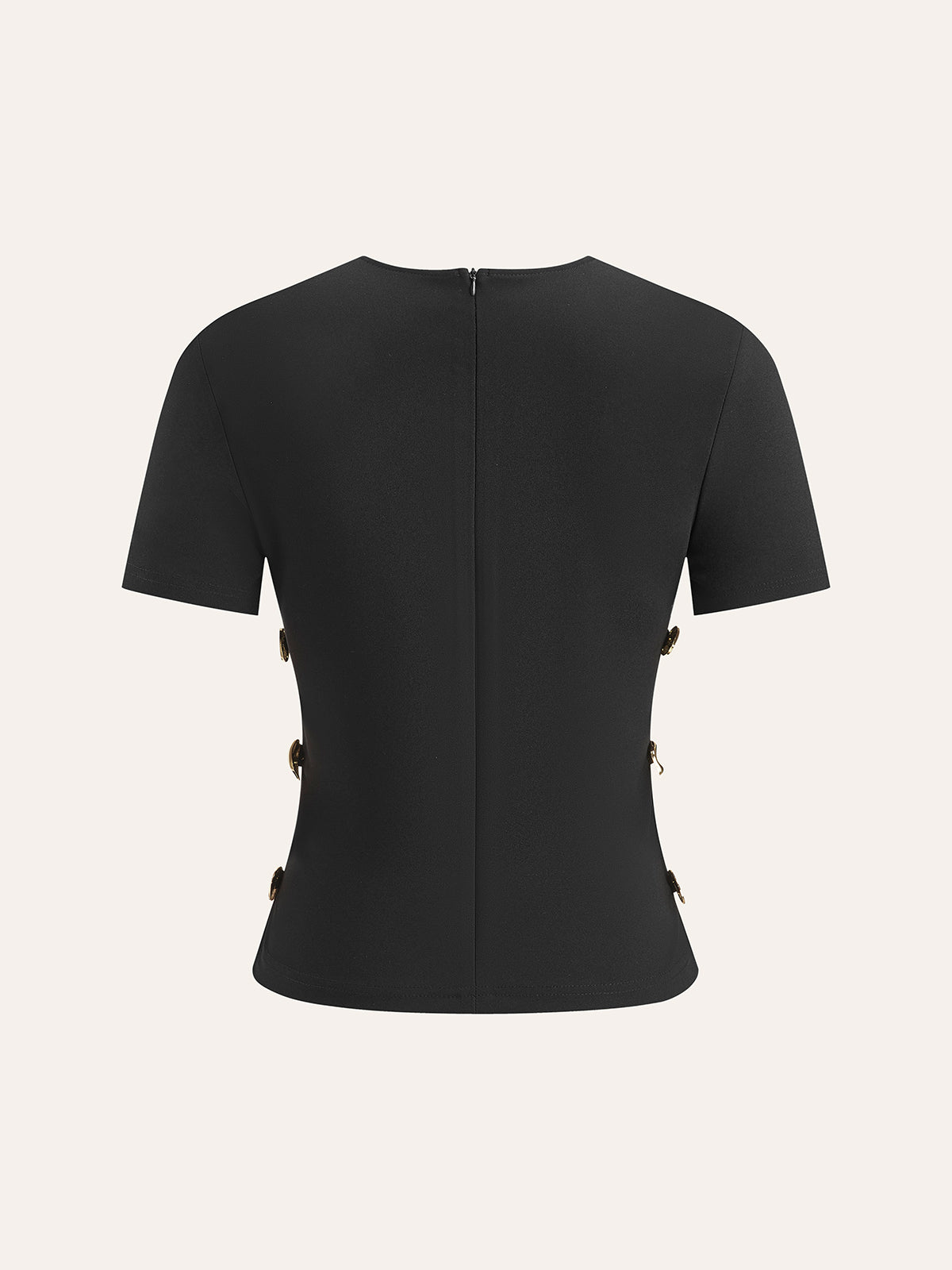 Cut-Out Side Metal Detail Zipper T-Shirt-Chicvia