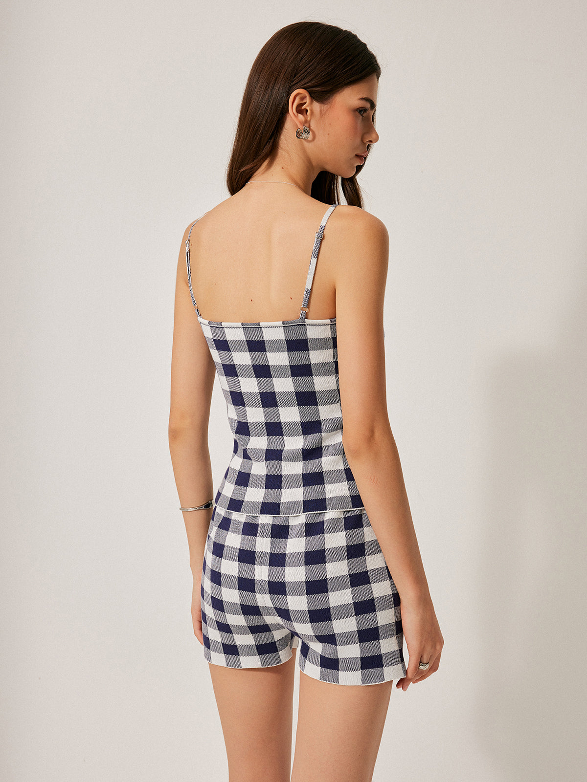 Checkerboard Knit Shorts Set-Chicvia