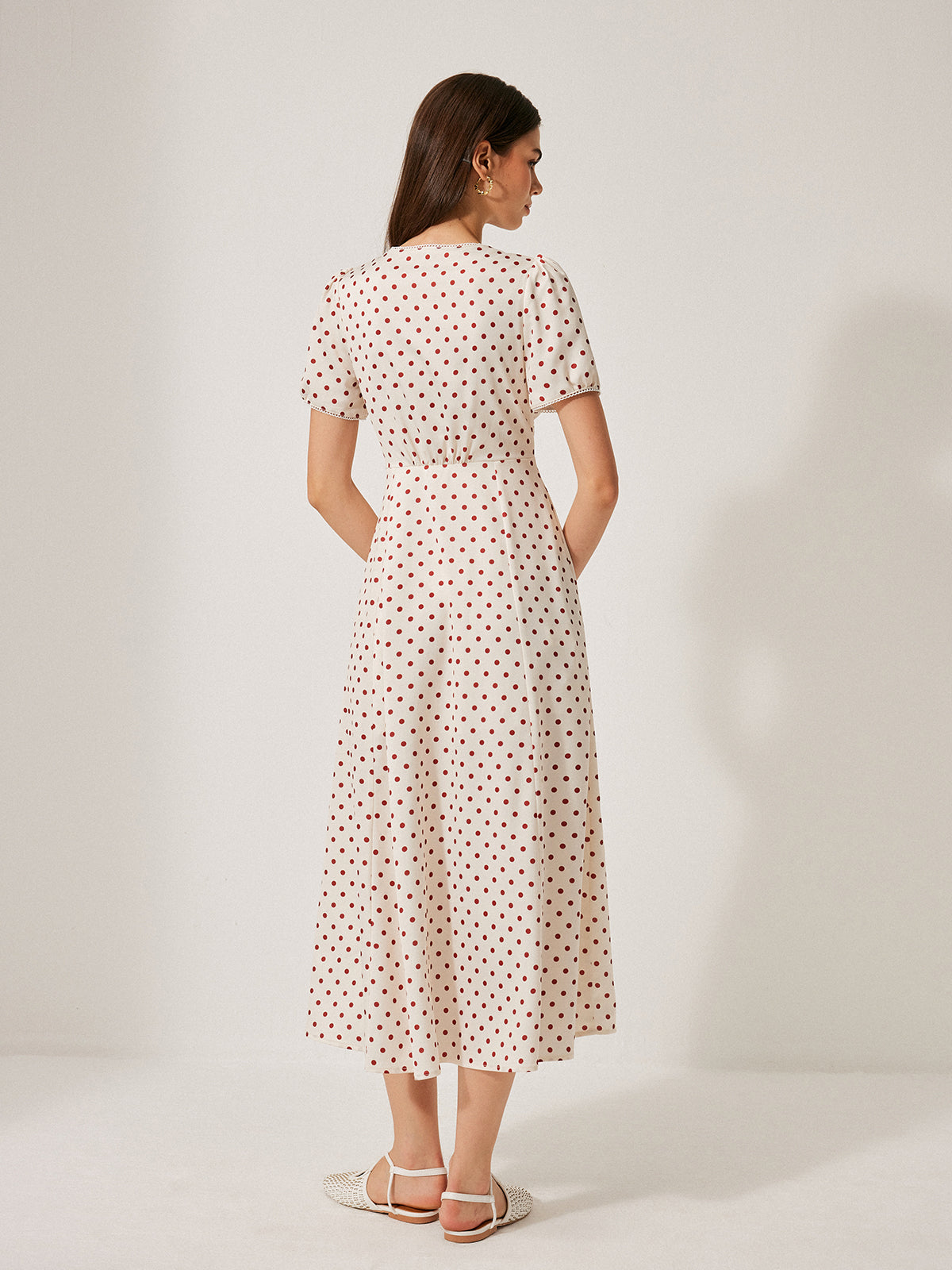 Polka Dot Puff Sleeve Dress-Chicvia