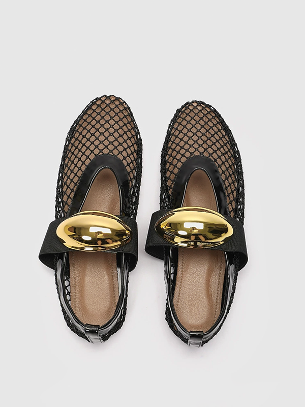 Mesh Design Shoes With Golden Accent-Chicvia