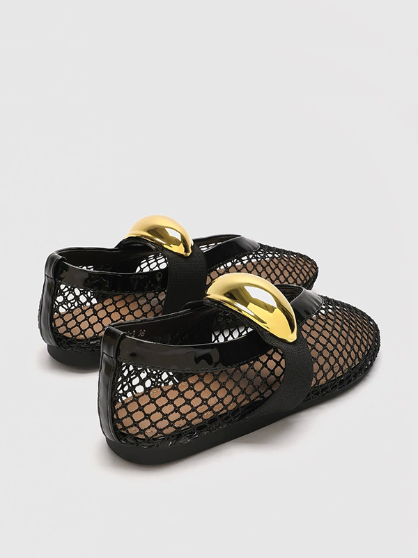 Mesh Design Shoes With Golden Accent-Chicvia