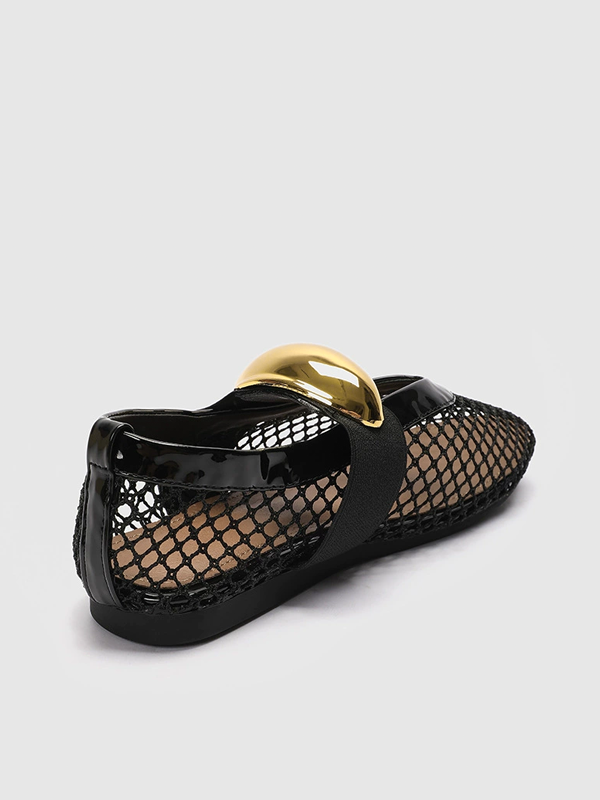 Mesh Design Shoes With Golden Accent-Chicvia