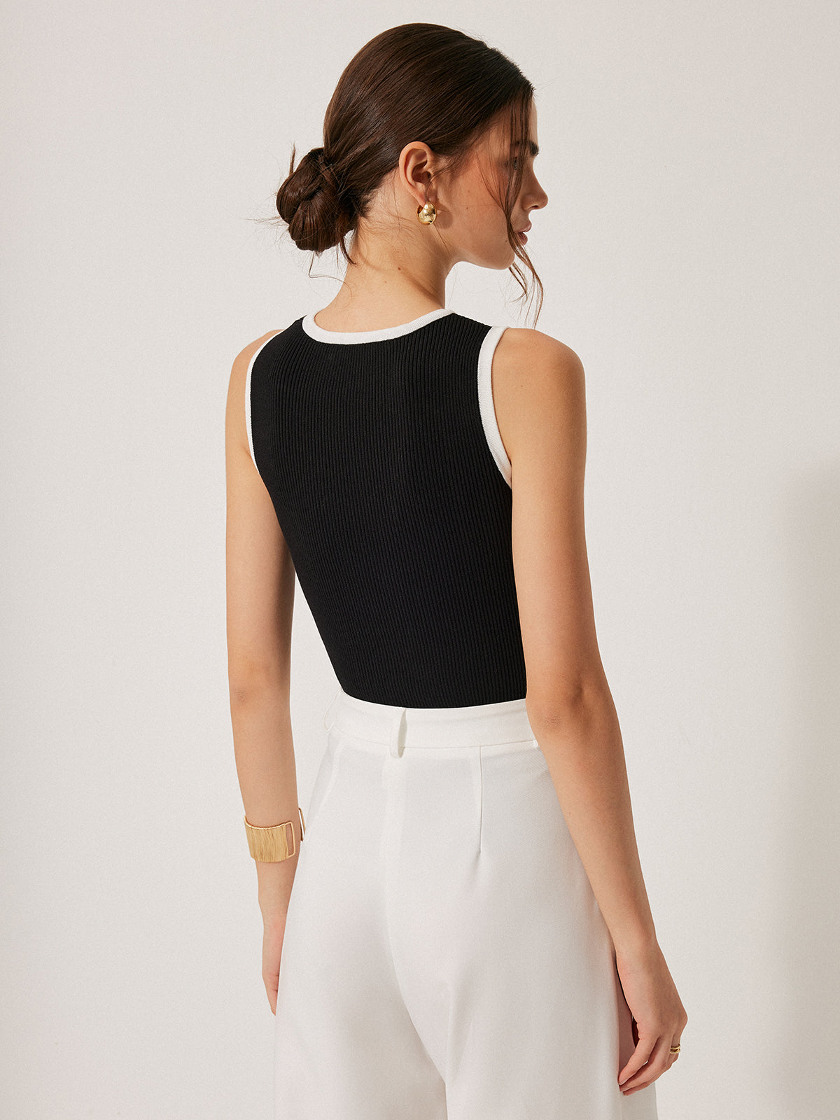 Color Block Knit Lace-Up Vest-Chicvia