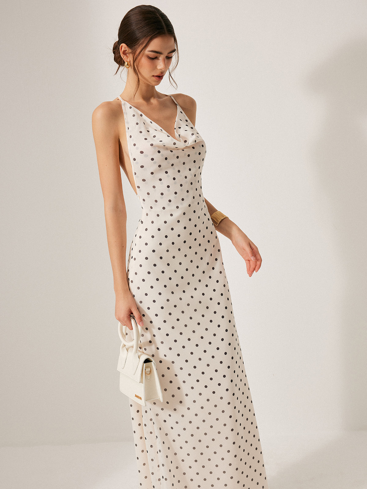 Chiffon Backless Polka Dot Tie Dress-Chicvia