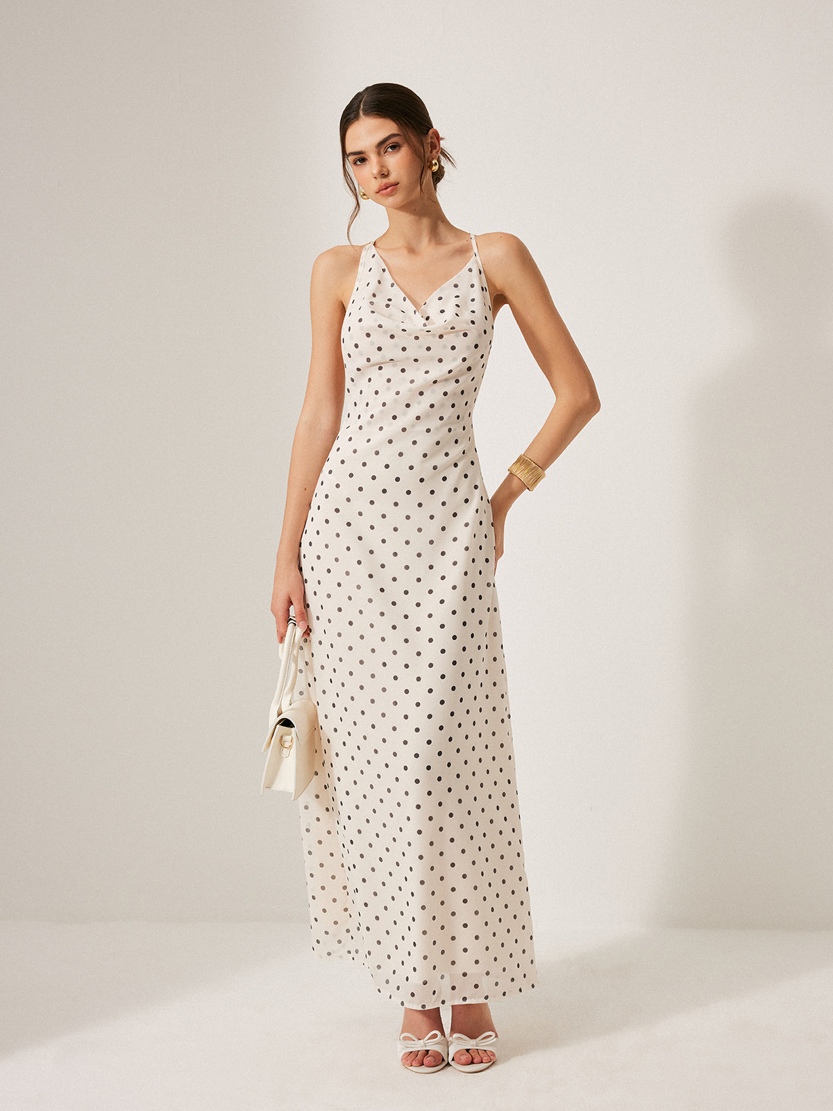 Chiffon Backless Polka Dot Tie Dress-Chicvia