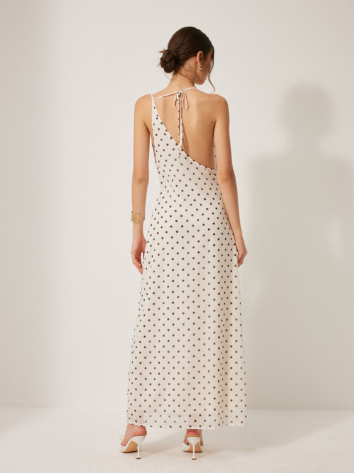 Chiffon Backless Polka Dot Tie Dress-Chicvia