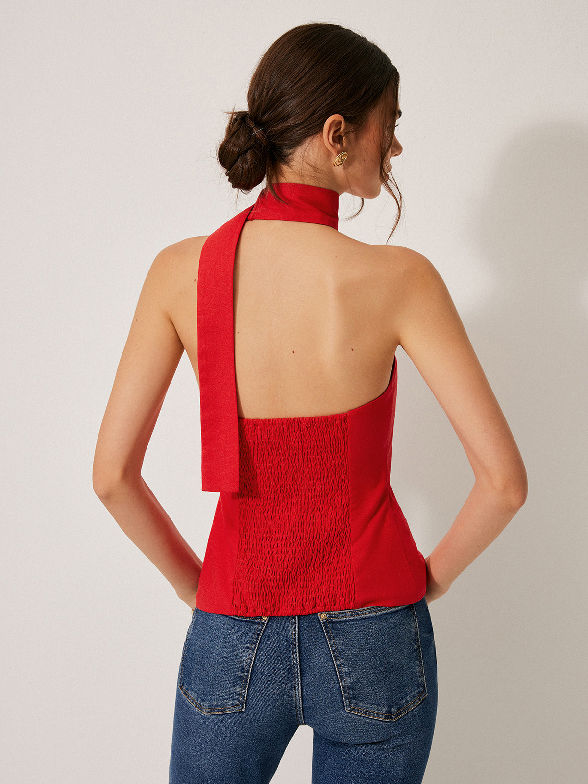 Cotton & Linen Halter Top With Decor Pockets-Chicvia