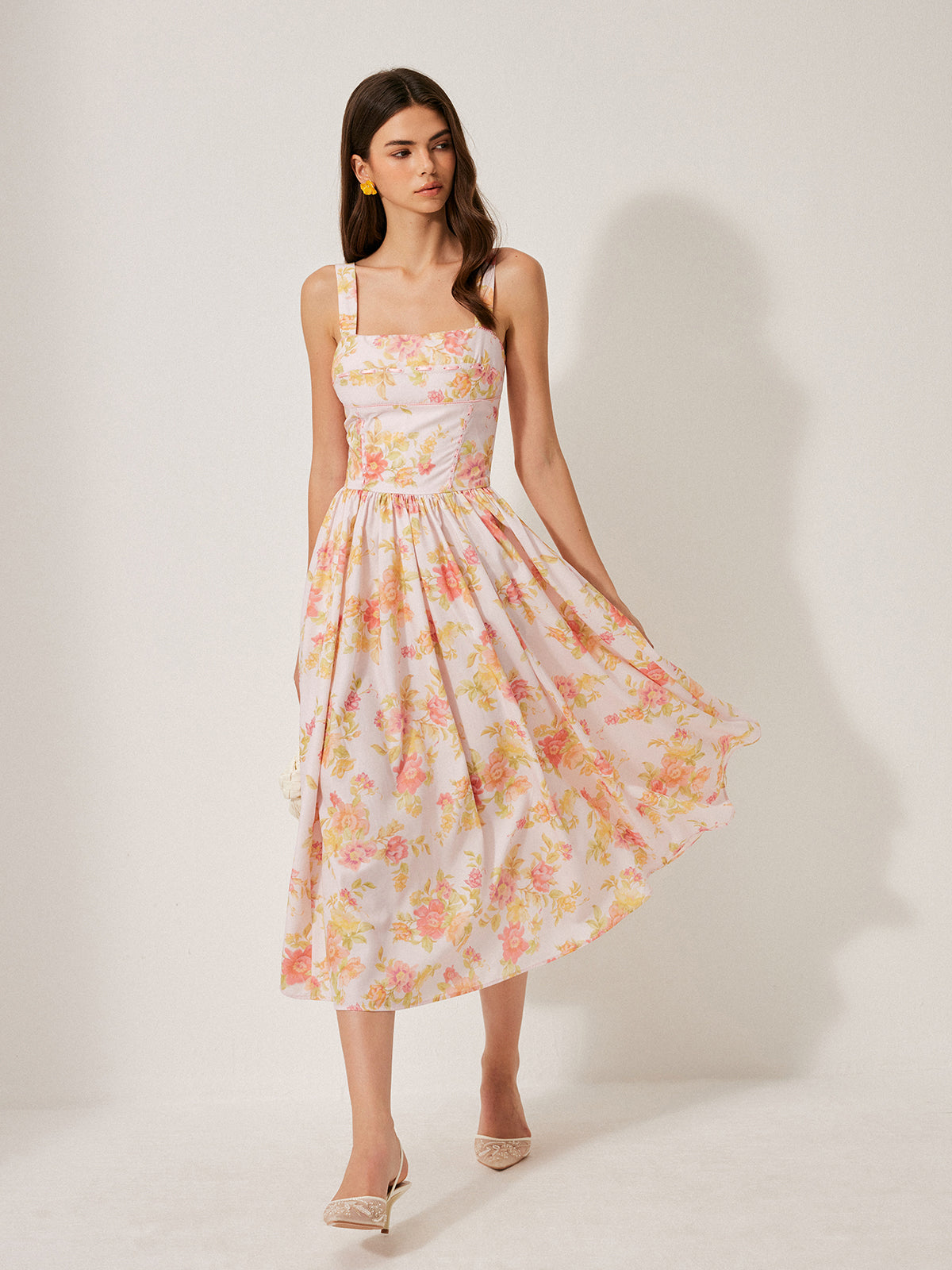 Floral Print A-Line Dress-Chicvia