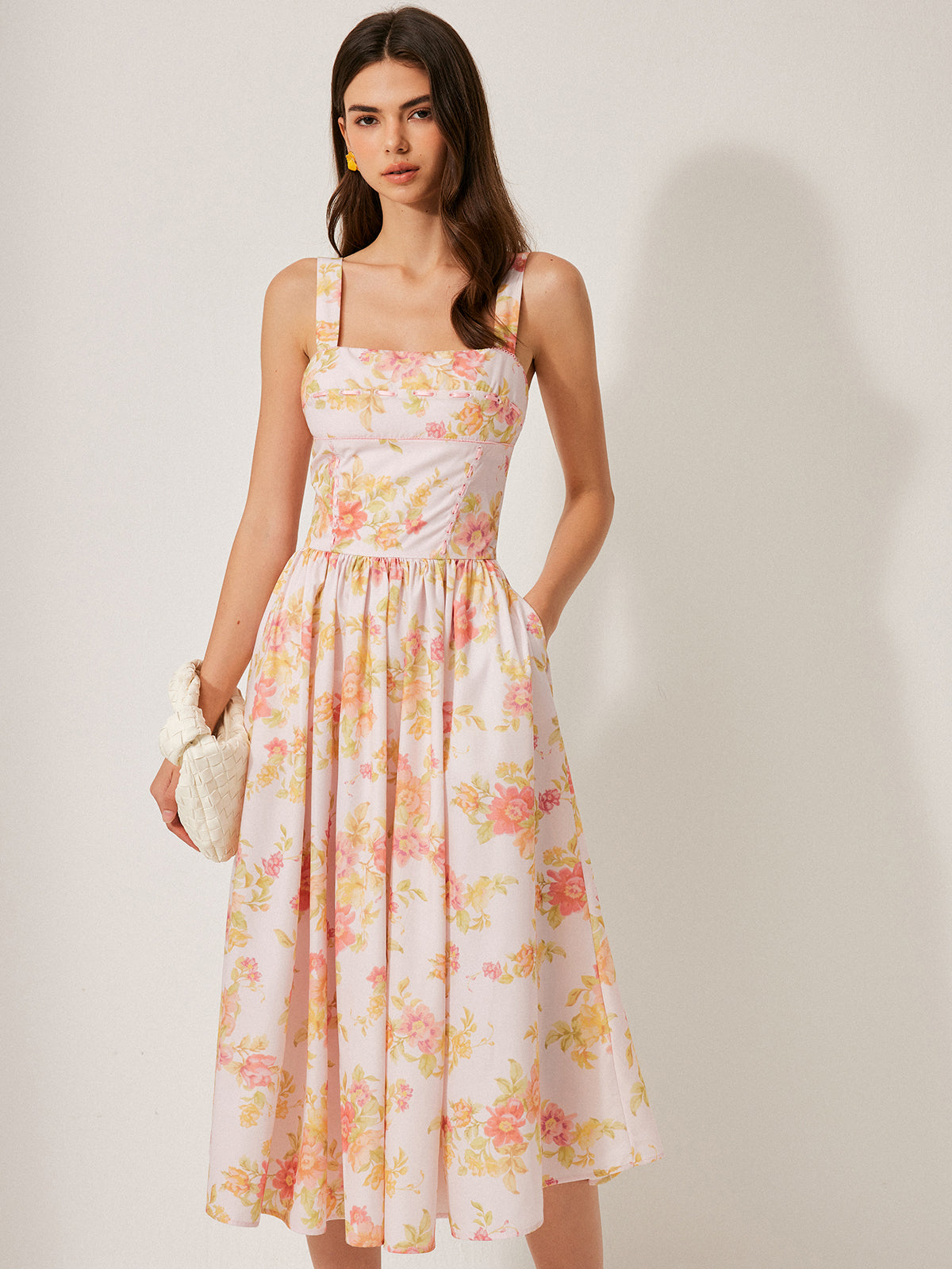 Floral Print A-Line Dress-Chicvia