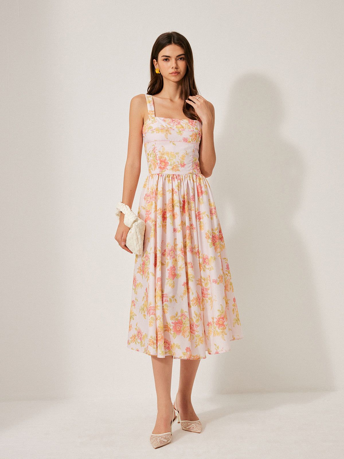 Floral Print A-Line Dress-Chicvia