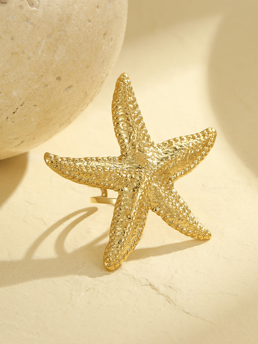 Golden Starfish Ring-Chicvia