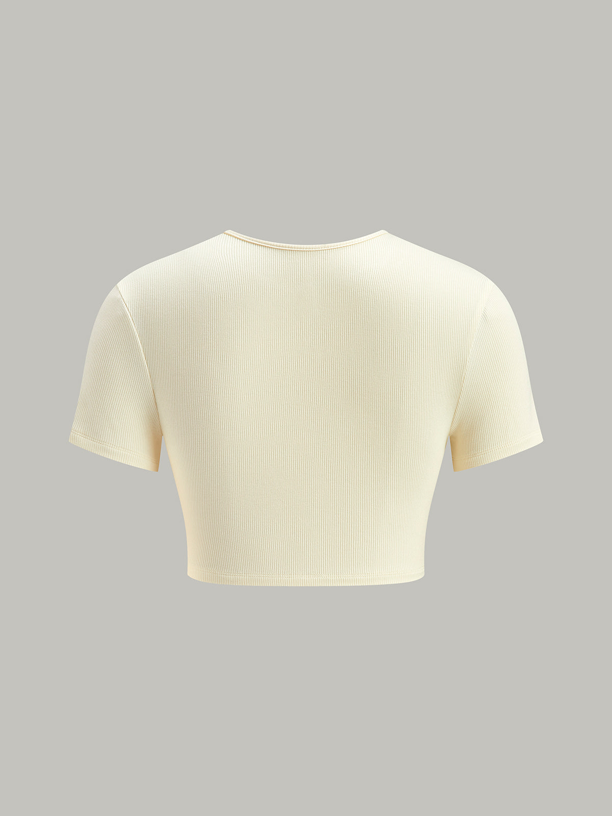 Cut-Out Ruched Metal Detail Ribbed T-Shirt-Chicvia