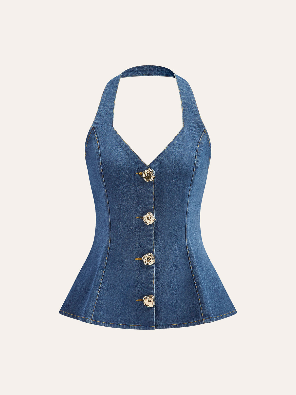 Denim Halter Top With Button Details-Chicvia